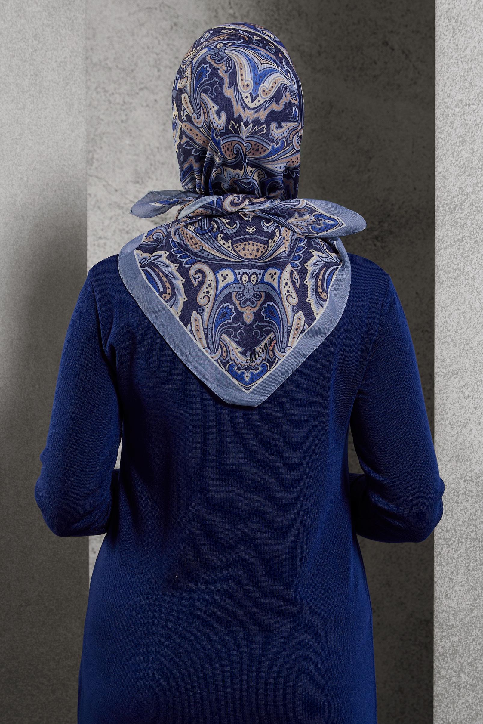 Tesettür giyim LACİVERT ALVİNA DESENLİ EŞARP 8515