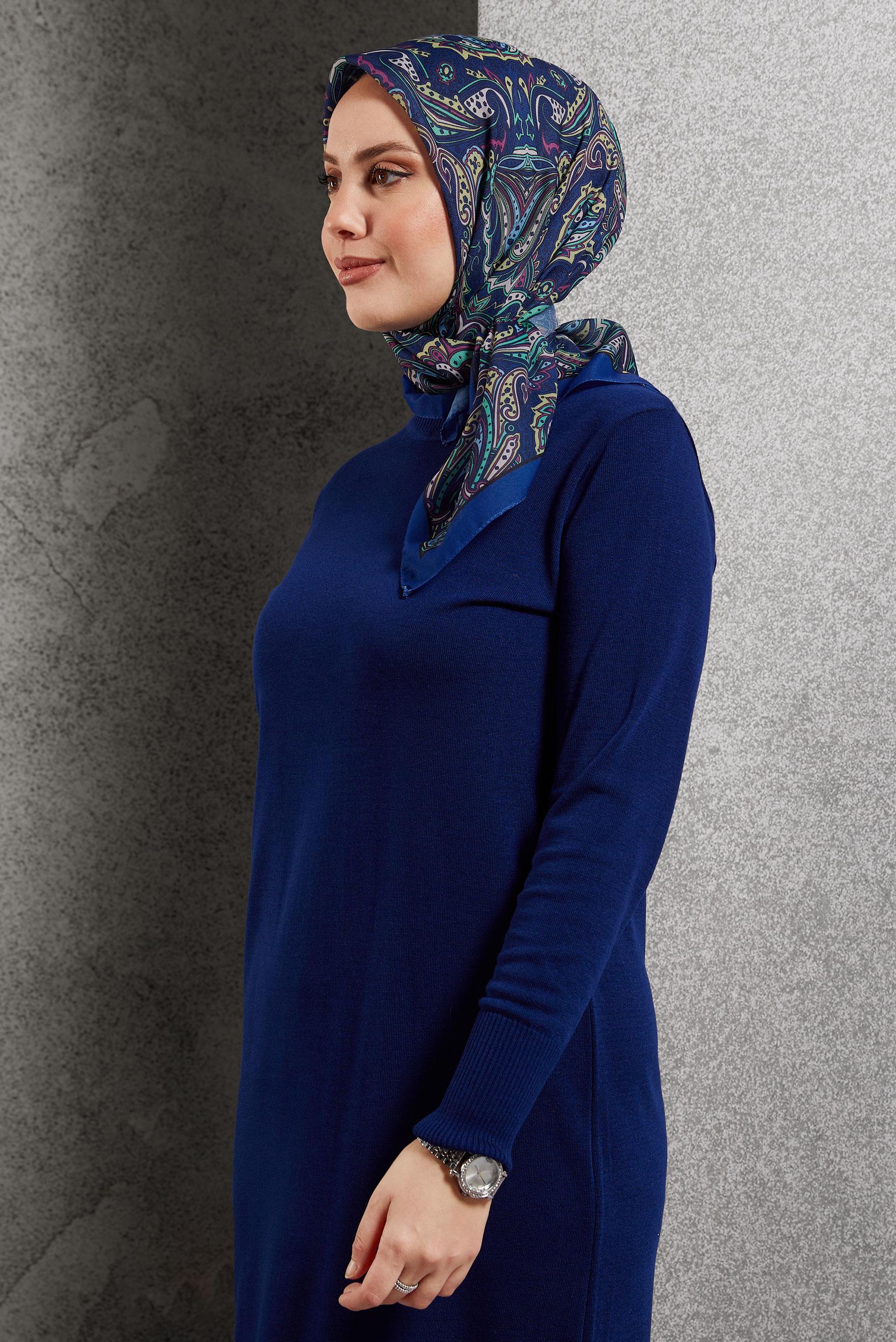 Tesettür giyim LACİVERT ALVİNA DESENLİ EŞARP 8515