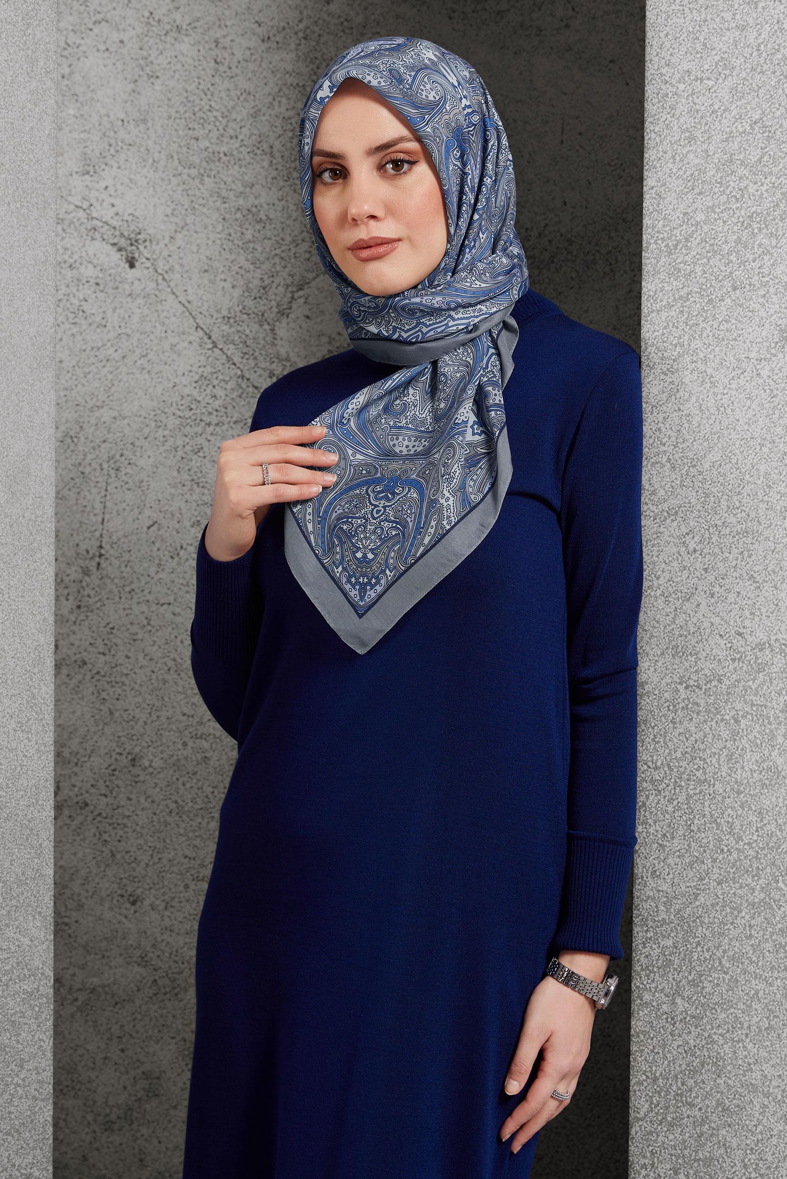 Tesettür giyim GÜMÜŞ ALVİNA DESENLİ EŞARP 8515