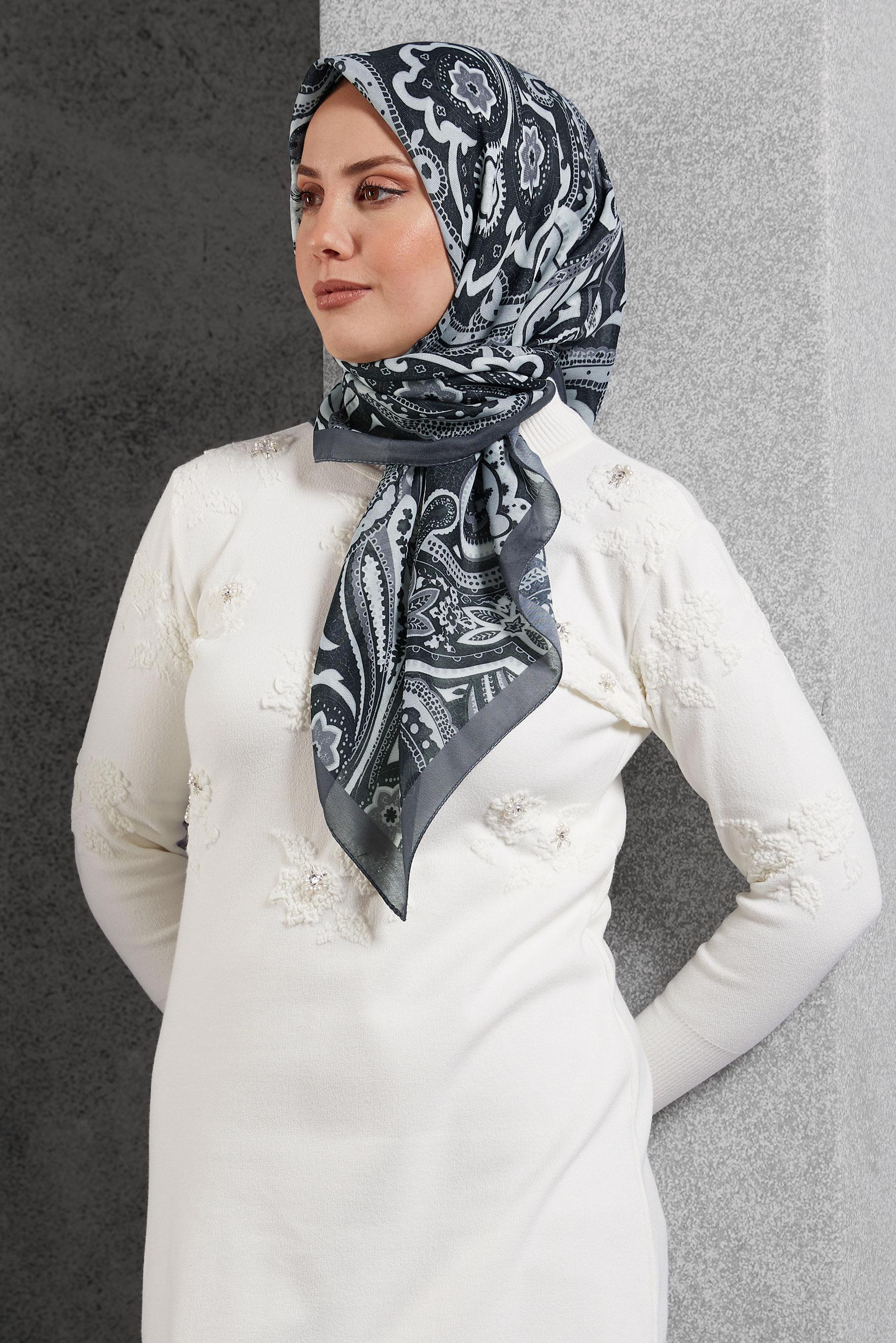 Tesettür giyim SİYAH ALVİNA DESENLİ EŞARP 8516