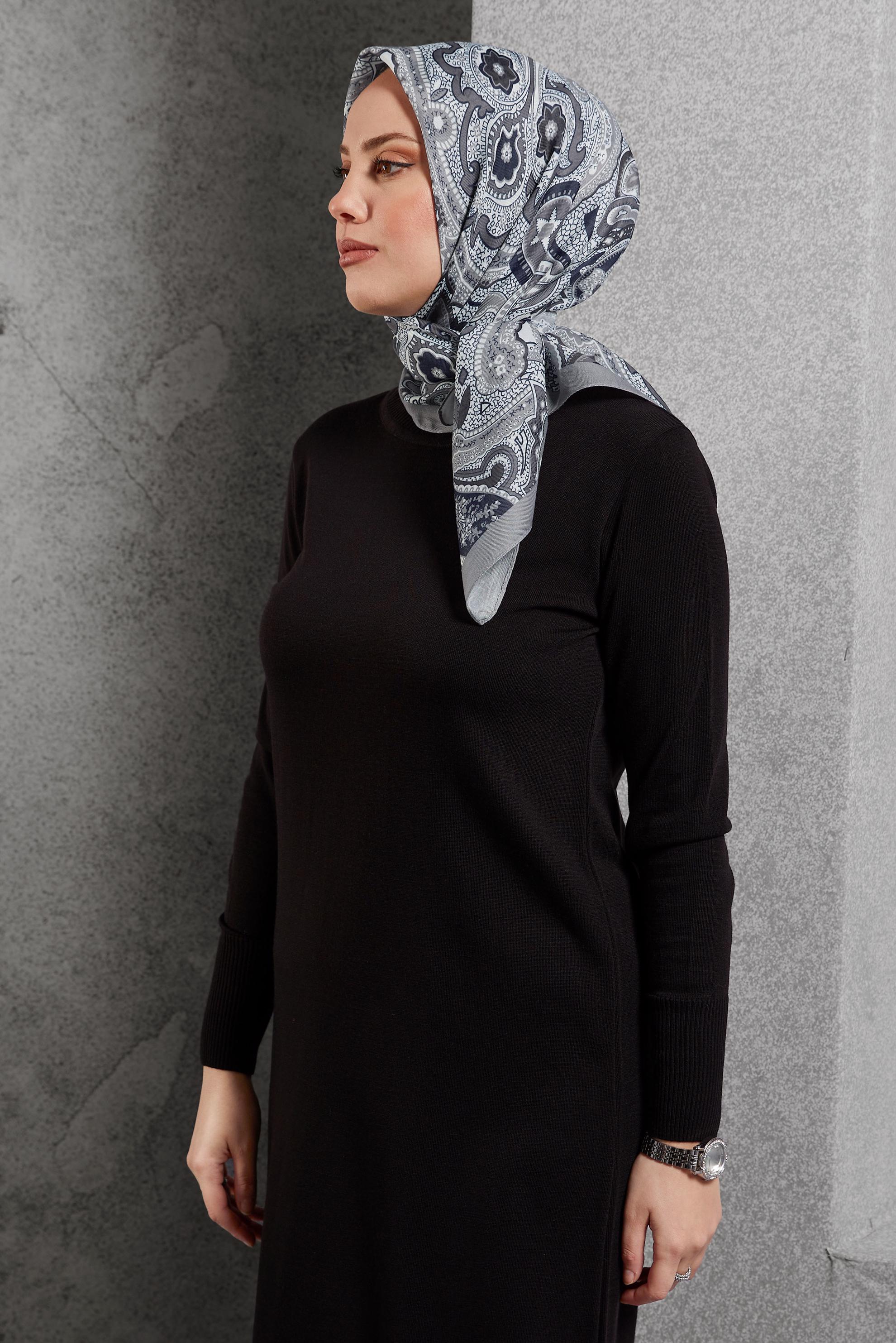 Tesettür giyim GÜMÜŞ ALVİNA DESENLİ EŞARP 8516