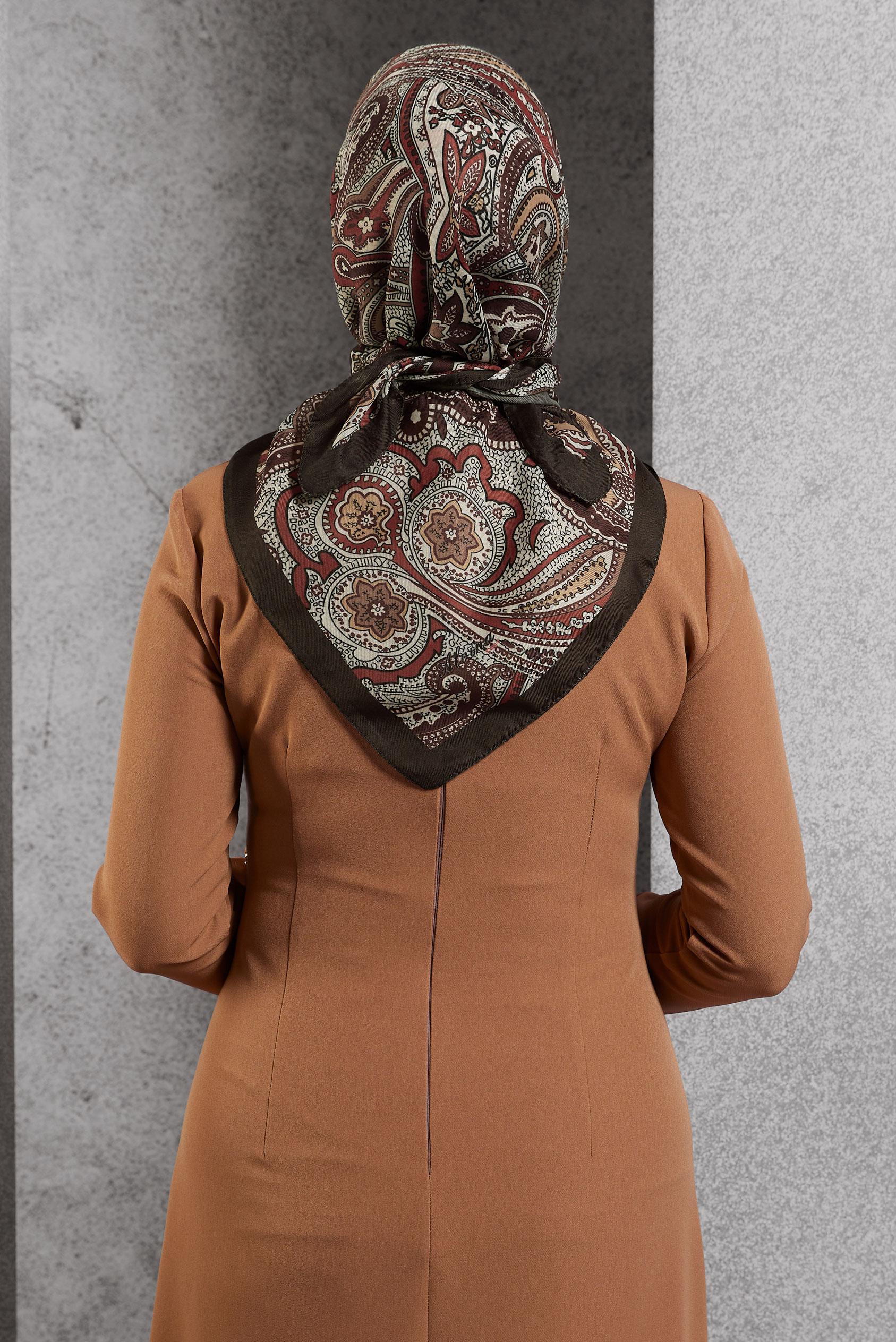 Tesettür giyim KAHVE ALVİNA DESENLİ EŞARP 8516