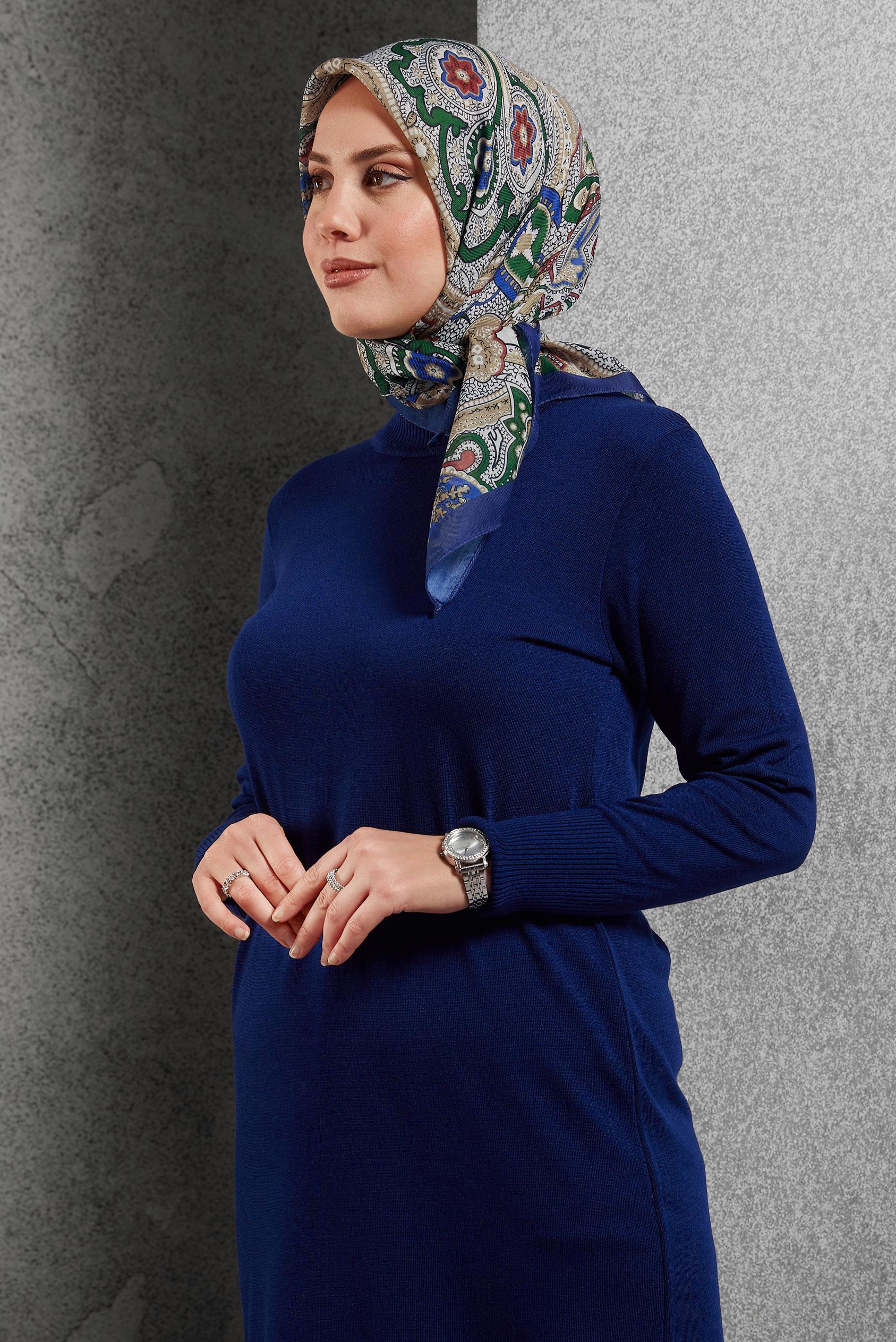 Tesettür giyim LACİVERT ALVİNA DESENLİ EŞARP 8516