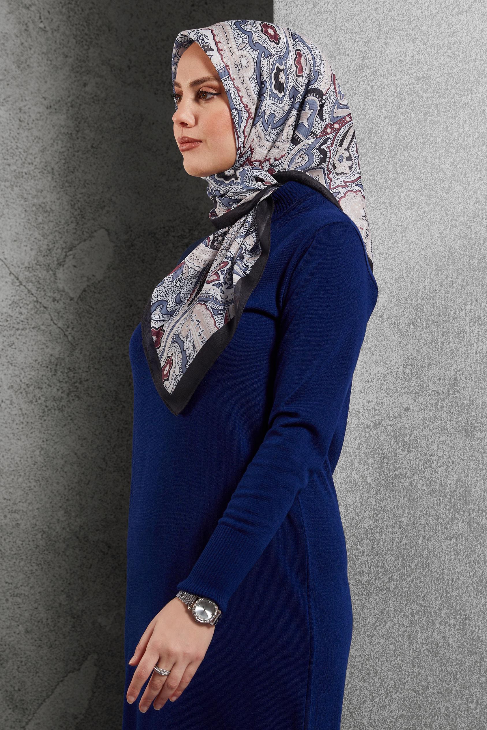 Tesettür giyim LACİVERT ALVİNA DESENLİ EŞARP 8516