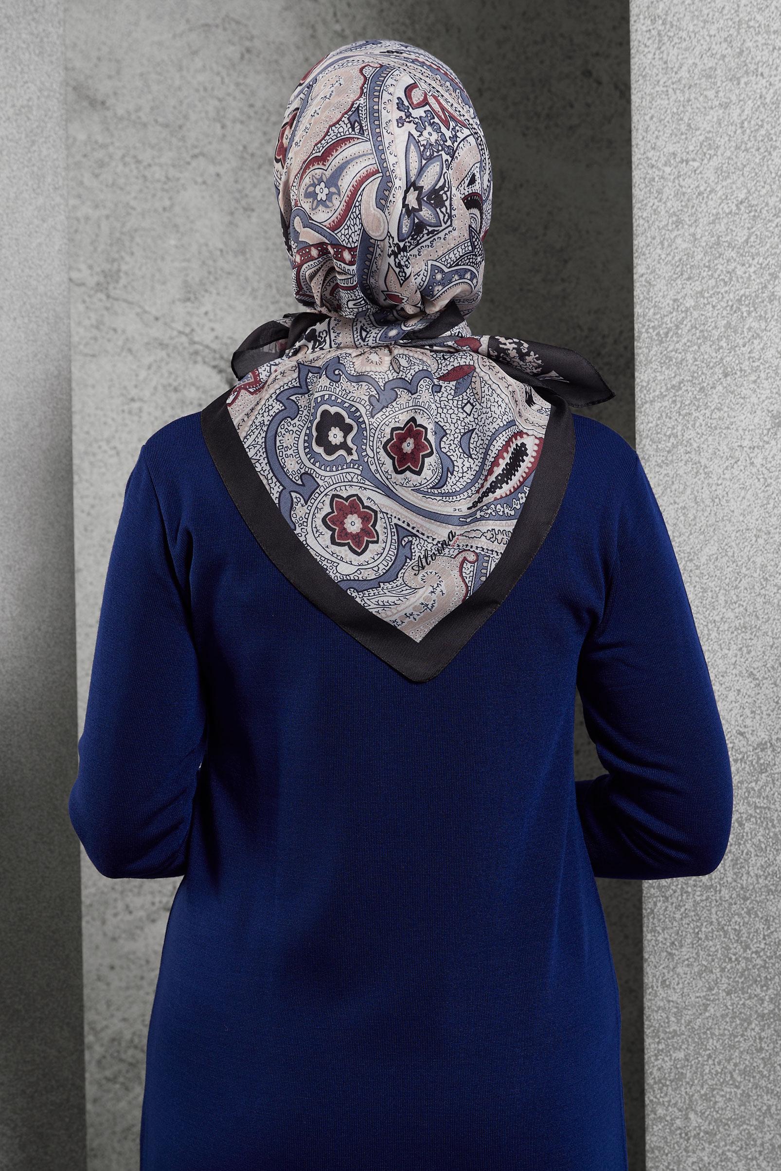 Tesettür giyim LACİVERT ALVİNA DESENLİ EŞARP 8516