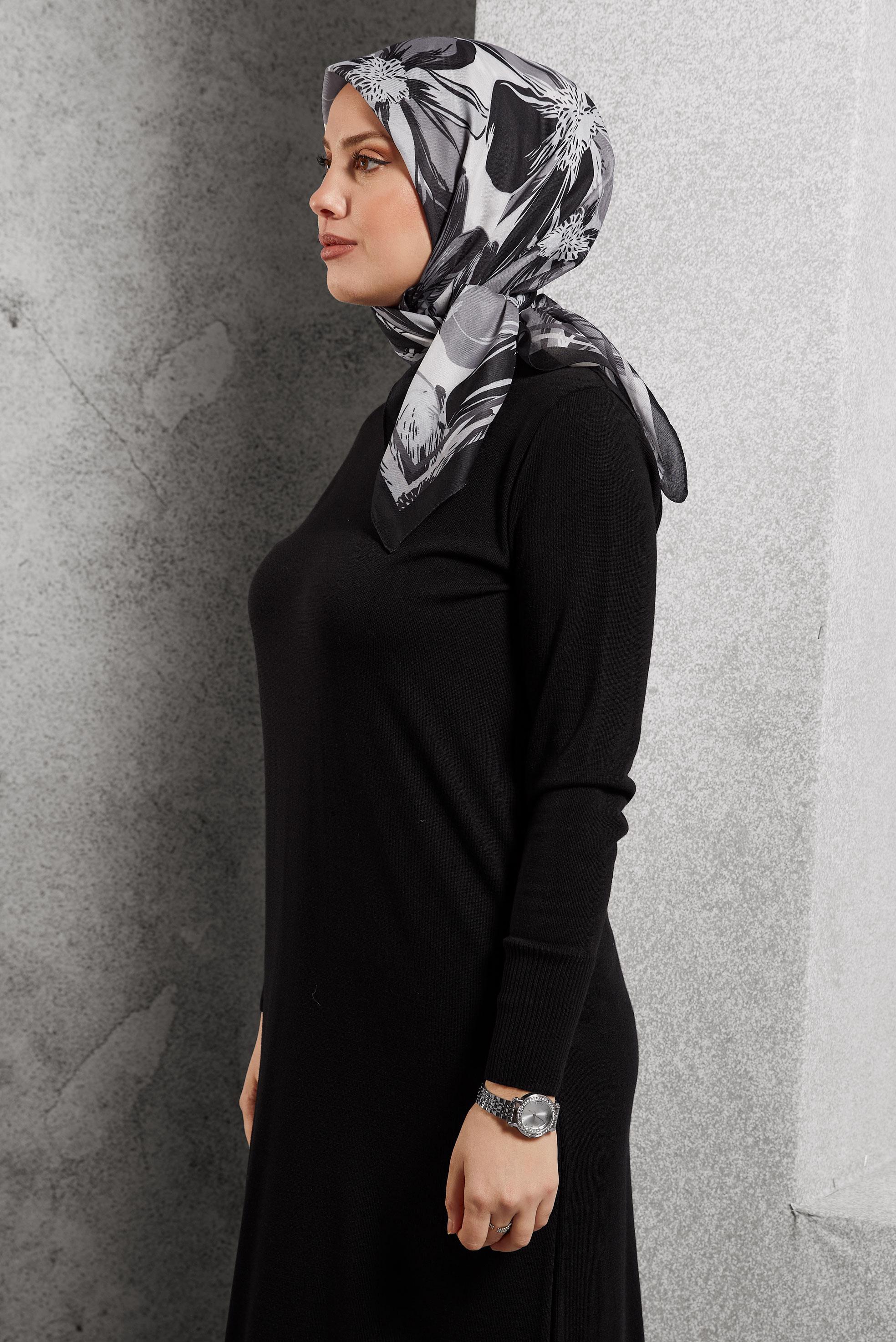 Tesettür giyim SİYAH ALVİNA DESENLİ EŞARP 8517