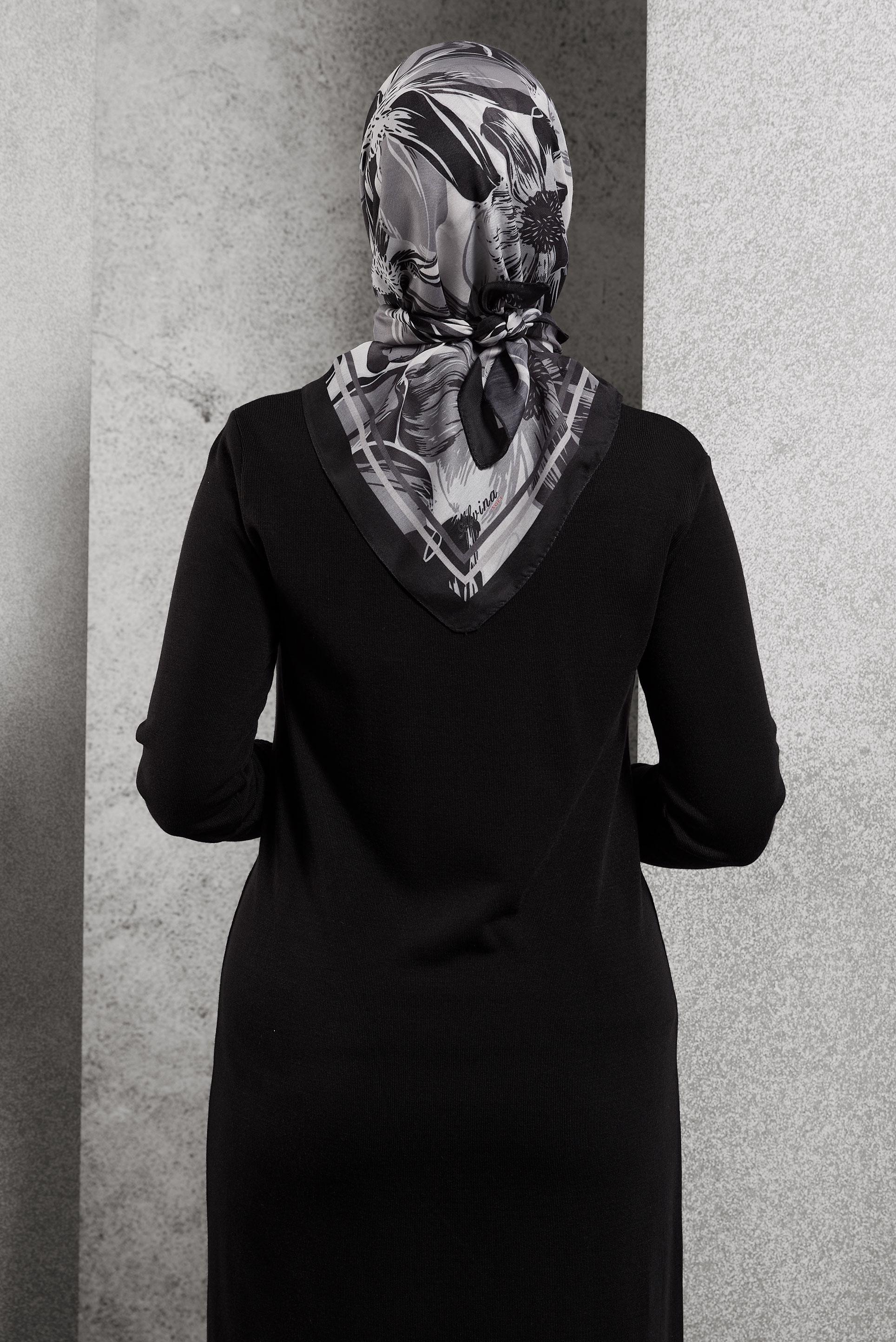 Tesettür giyim SİYAH ALVİNA DESENLİ EŞARP 8517