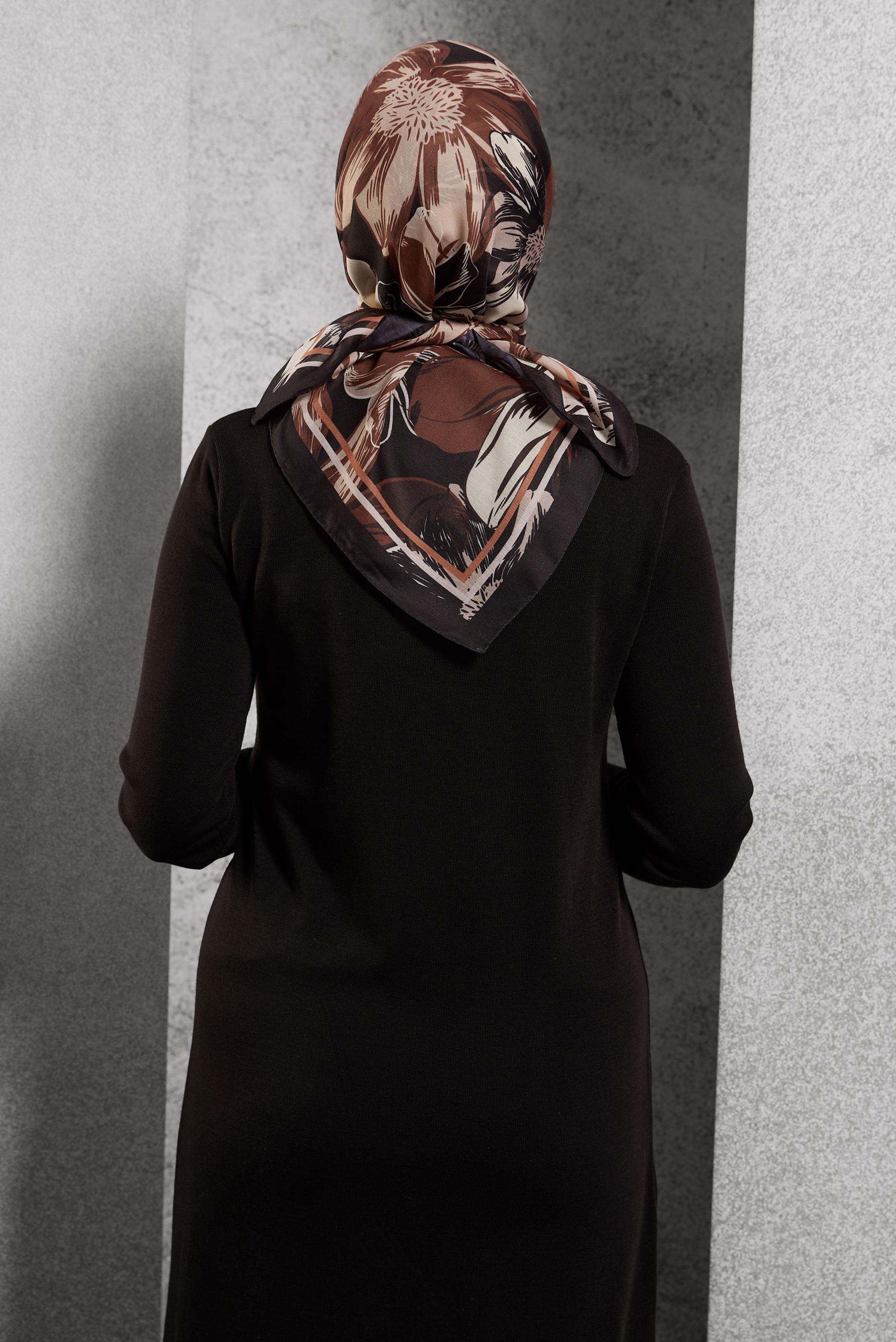 Tesettür giyim KAHVE ALVİNA DESENLİ EŞARP 8517