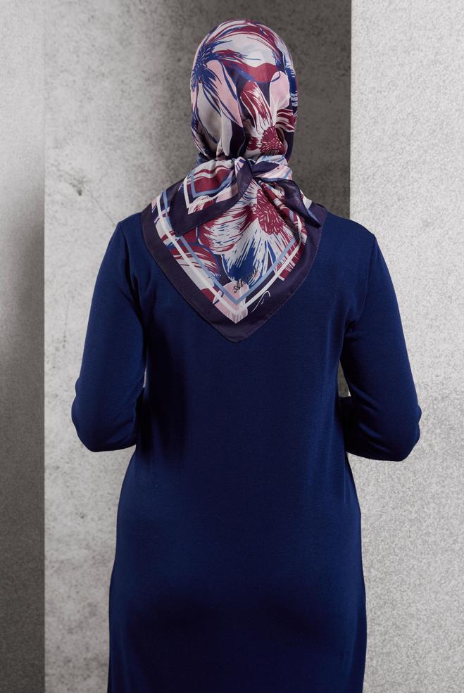 Hijab clothing NAVY BLUE ALVINA PATTERNED SCARF 8517 - ALVİNA