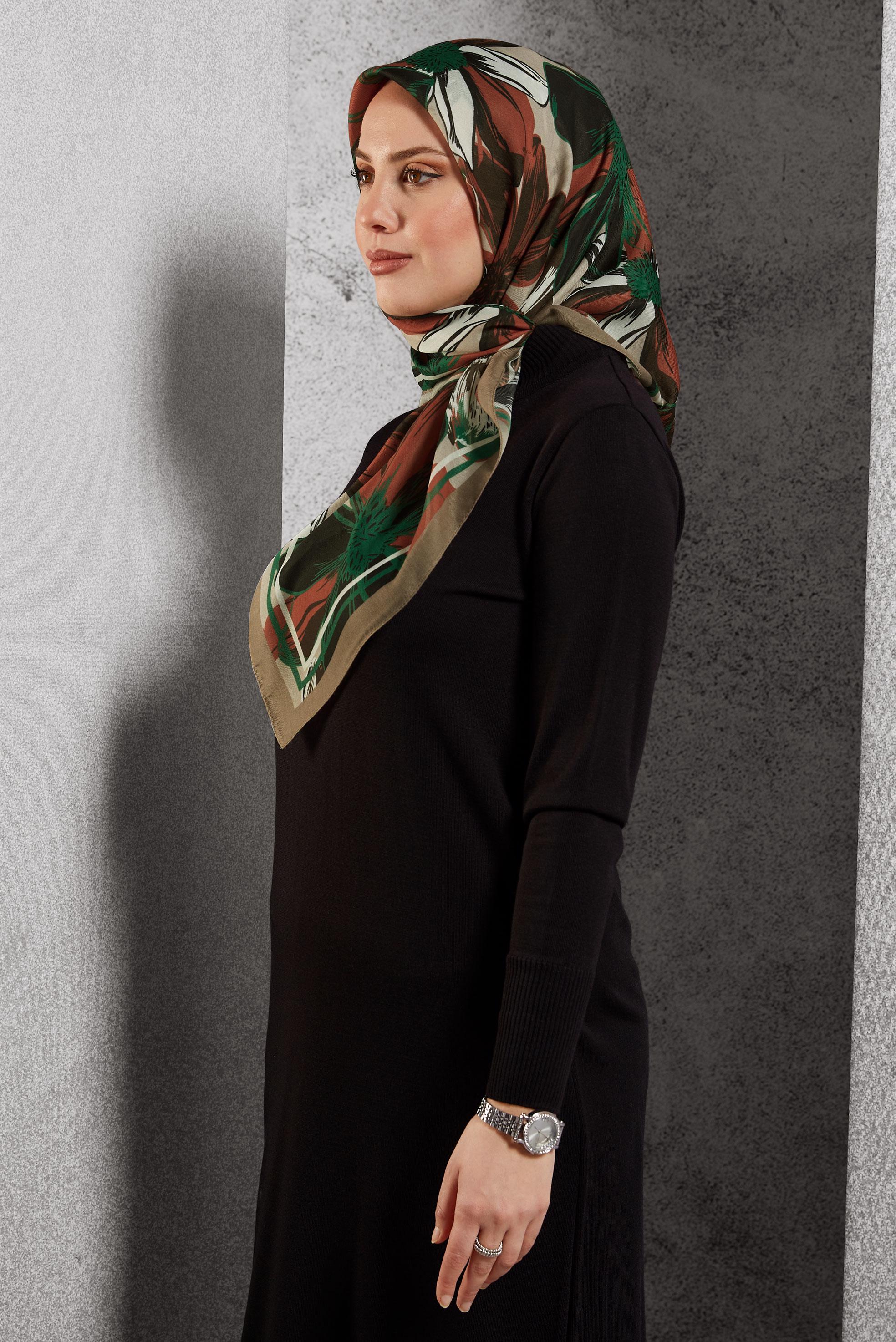 Tesettür giyim TABA ALVİNA DESENLİ EŞARP 8517