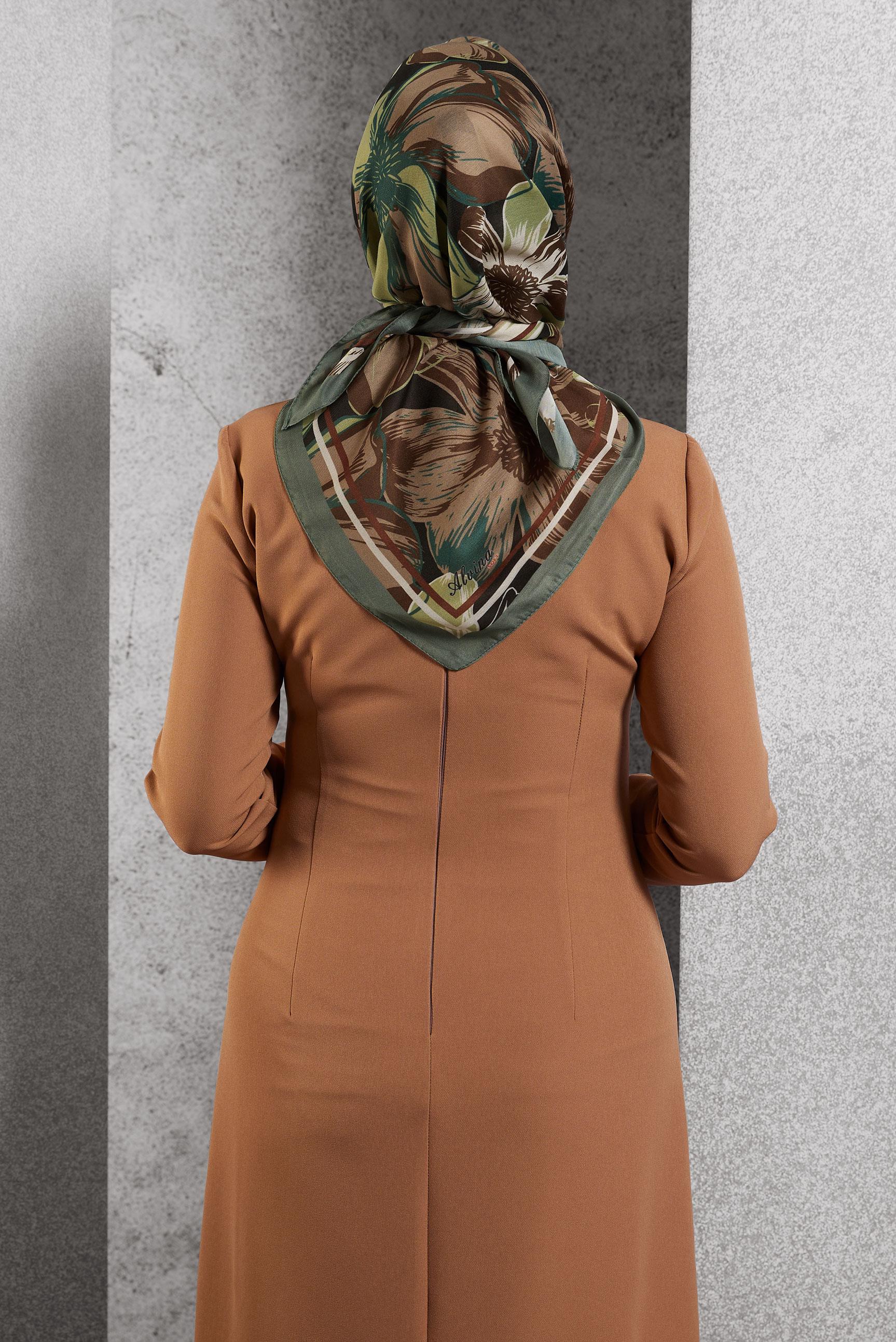 Tesettür giyim VİZON ALVİNA DESENLİ EŞARP 8517