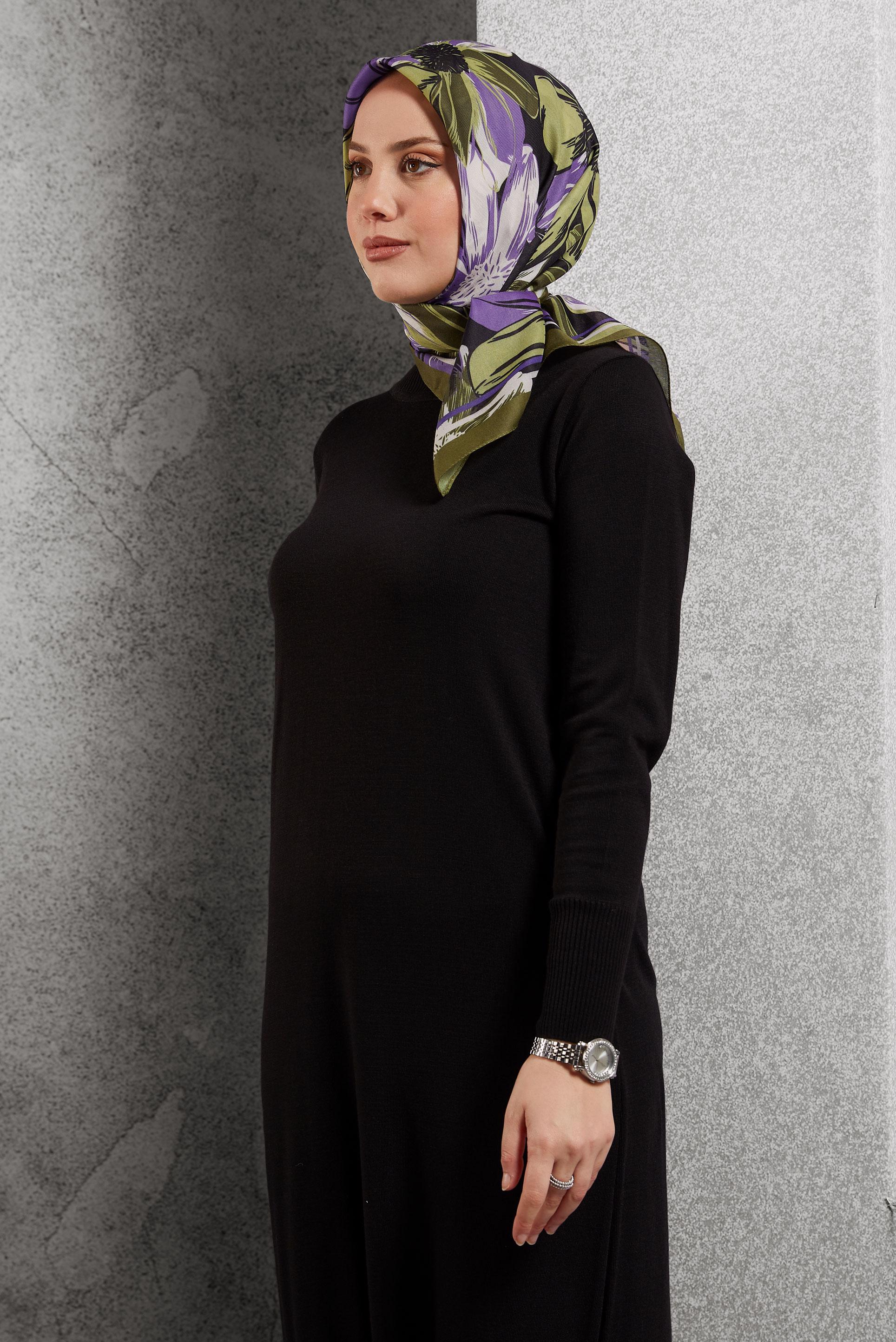 Tesettür giyim YEŞİL ALVİNA DESENLİ EŞARP 8517