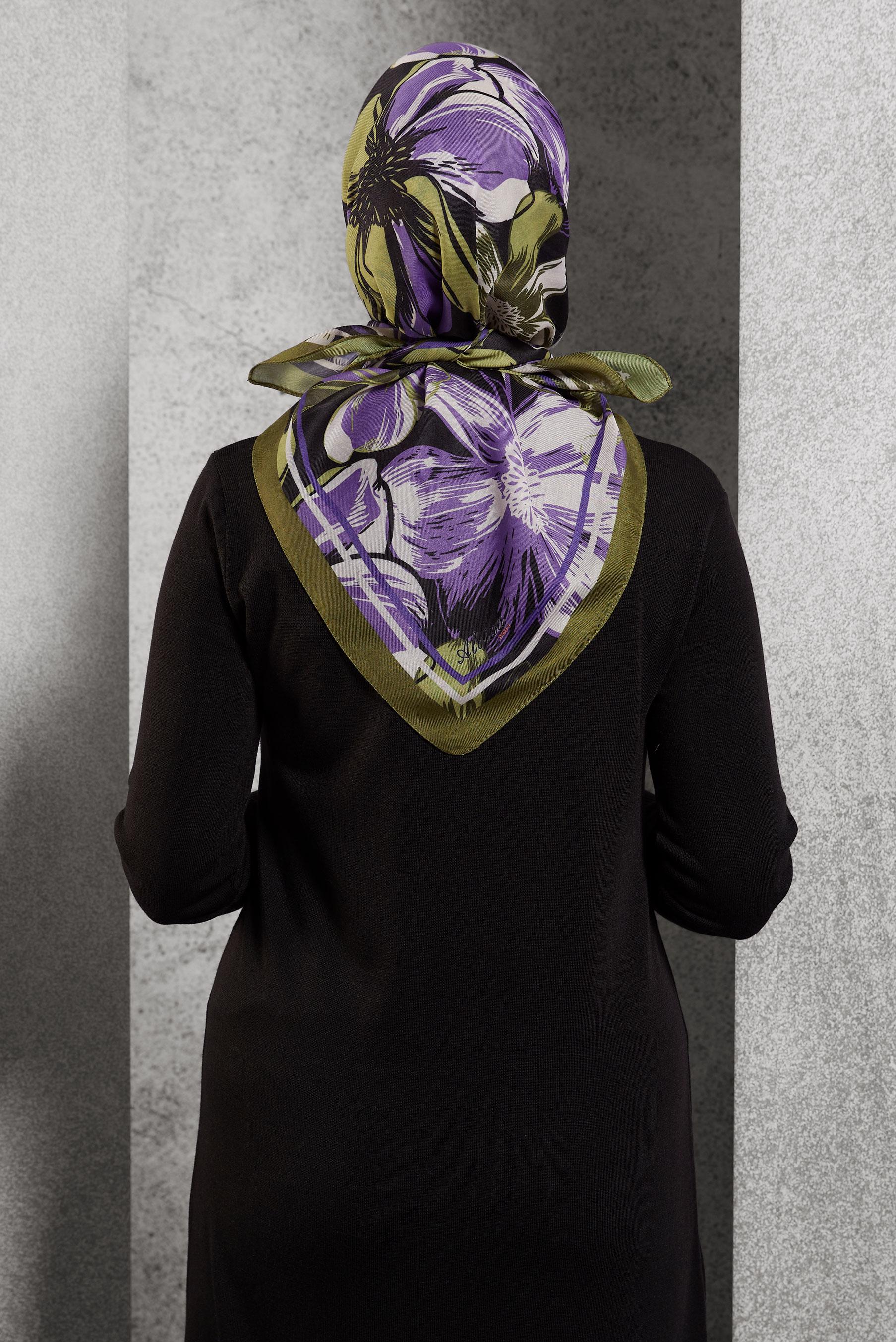 Tesettür giyim YEŞİL ALVİNA DESENLİ EŞARP 8517