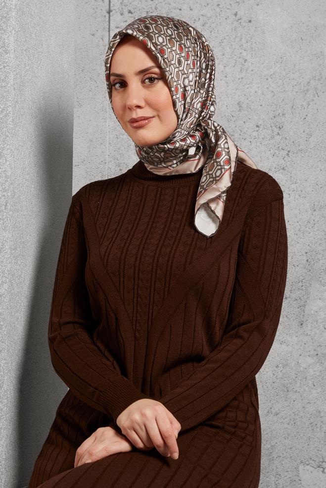 Hijab clothing BROWN ALVINA PATTERNED SCARF 8518 - ALVİNA