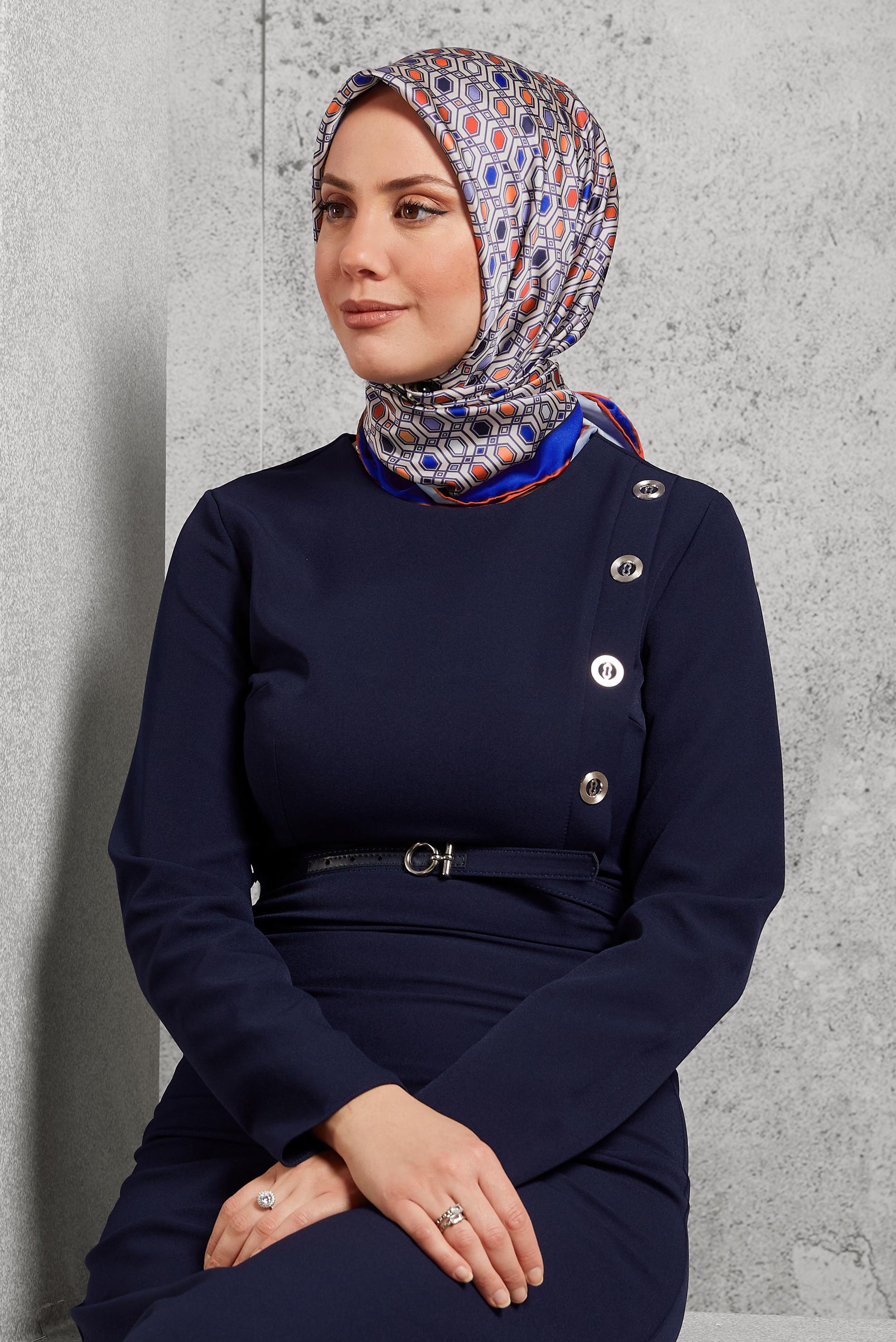 Tesettür giyim TURUNCU ALVİNA DESENLİ EŞARP 8518