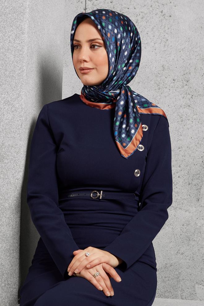 Hijab clothing NAVY BLUE ALVINA PATTERNED SCARF 8518 - ALVİNA