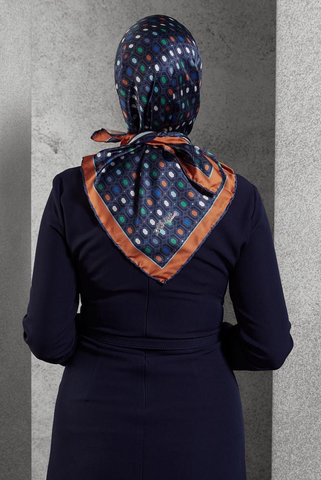 Hijab clothing NAVY BLUE ALVINA PATTERNED SCARF 8518 - ALVİNA