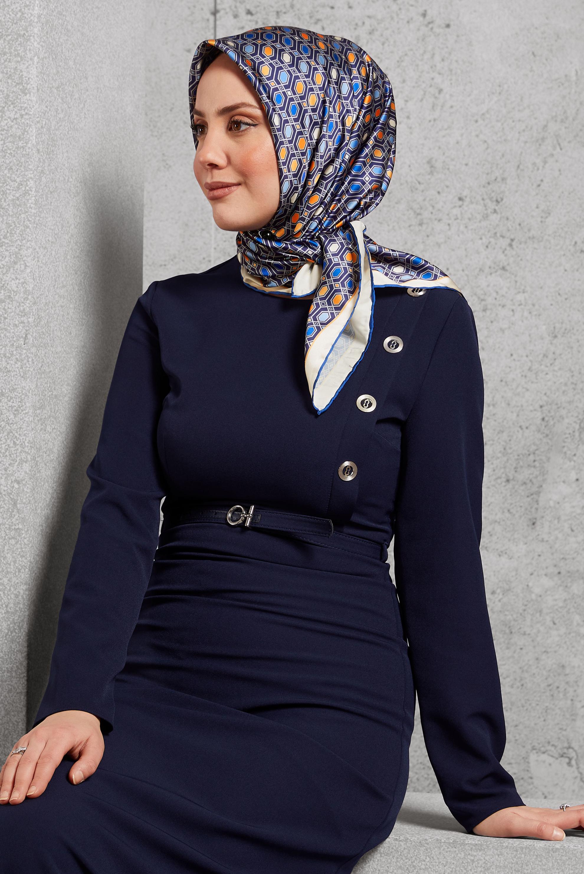 Tesettür giyim LACİVERT ALVİNA DESENLİ EŞARP 8518