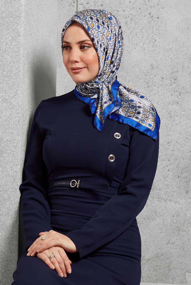 Hijab clothing NAVY BLUE ALVINA PATTERNED SCARF 8518 - ALVİNA