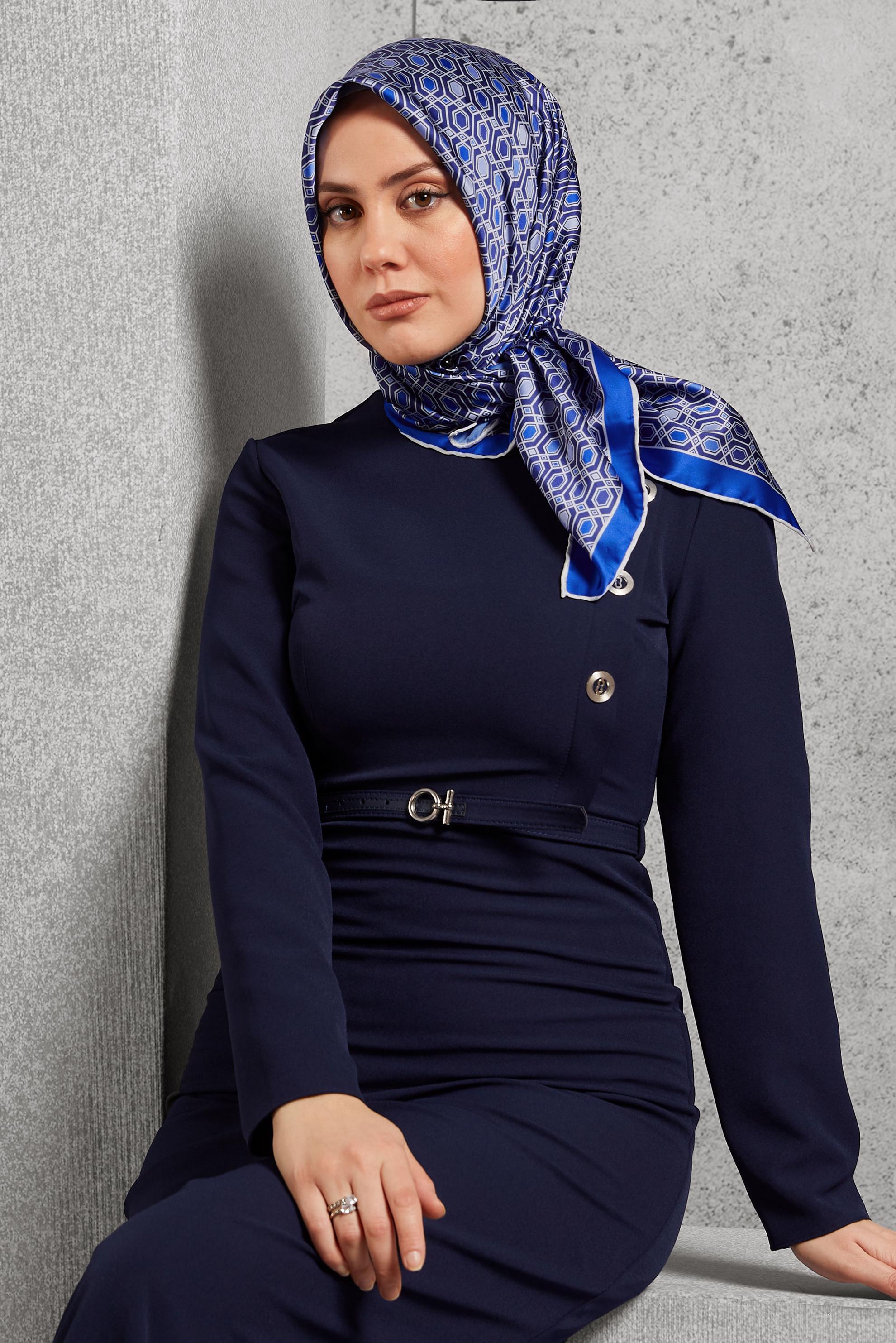 Tesettür giyim LACİVERT ALVİNA DESENLİ EŞARP 8518