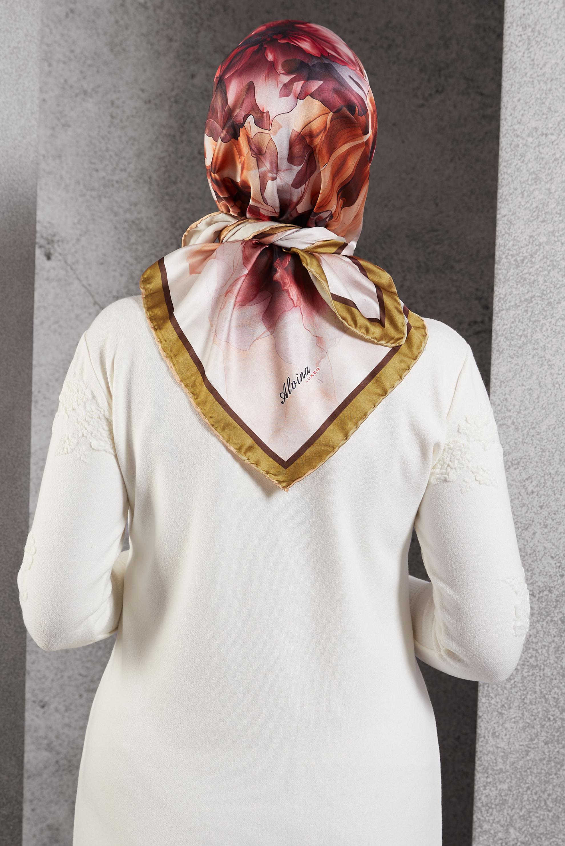 Tesettür giyim KAHVE ALVİNA DESENLİ EŞARP 8519