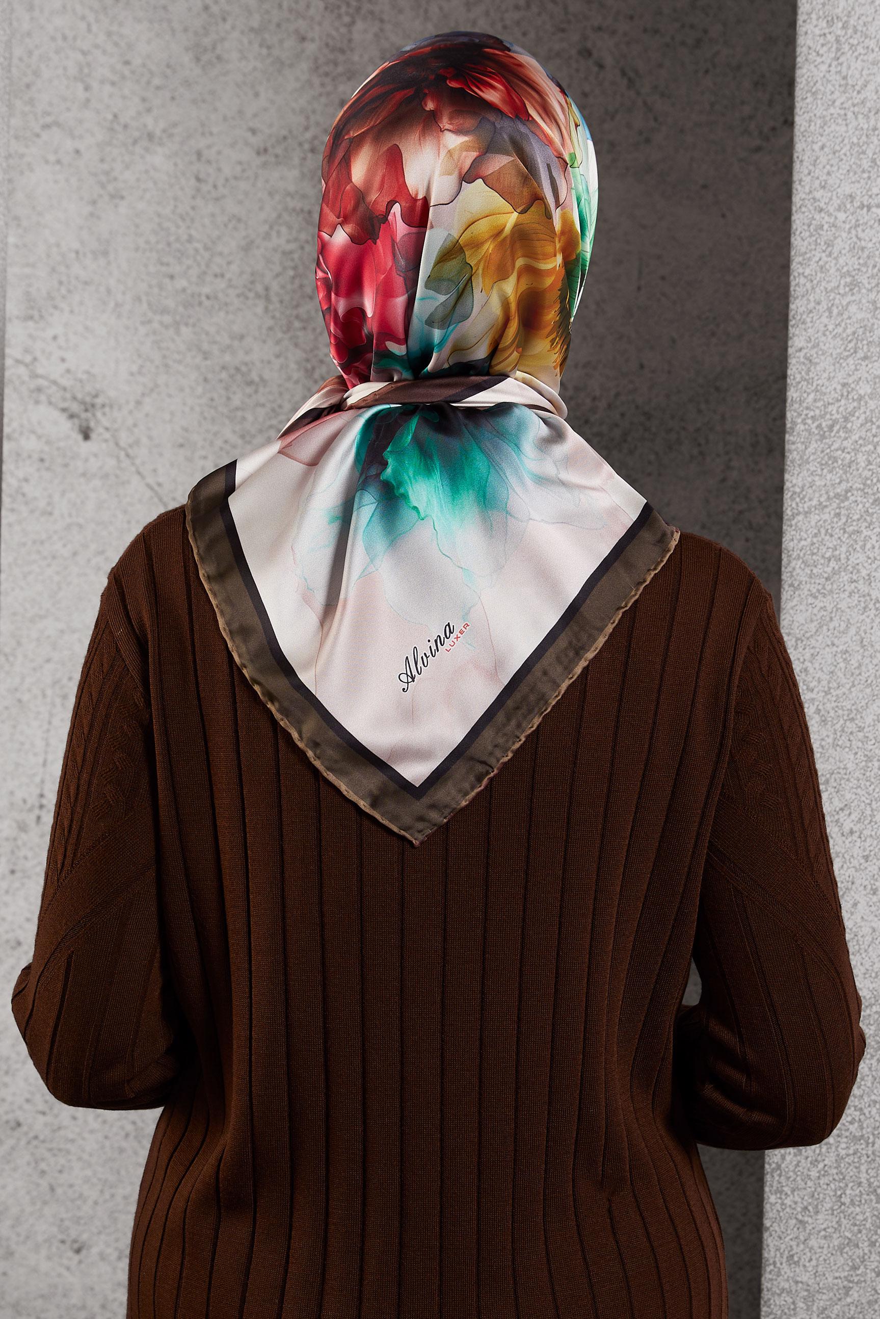 Tesettür giyim KAHVE ALVİNA DESENLİ EŞARP 8519