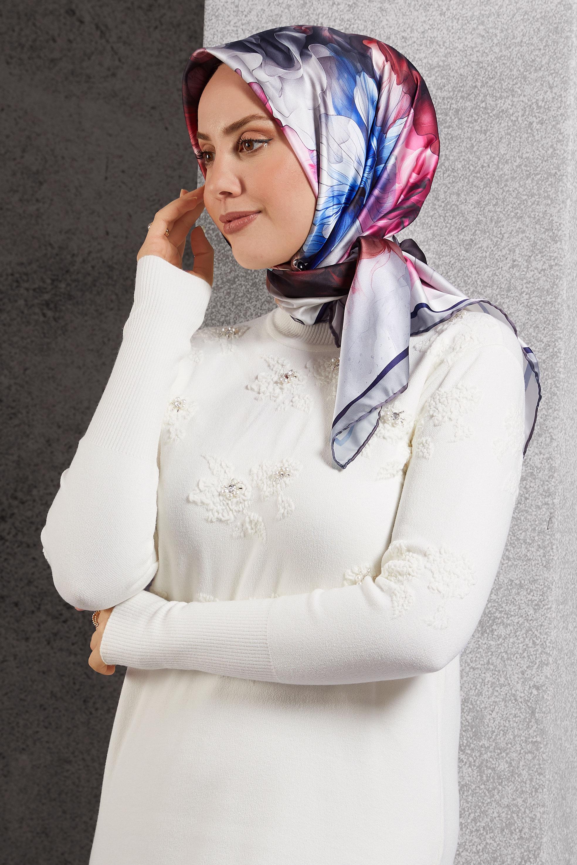 Tesettür giyim GRİ ALVİNA DESENLİ EŞARP 8519