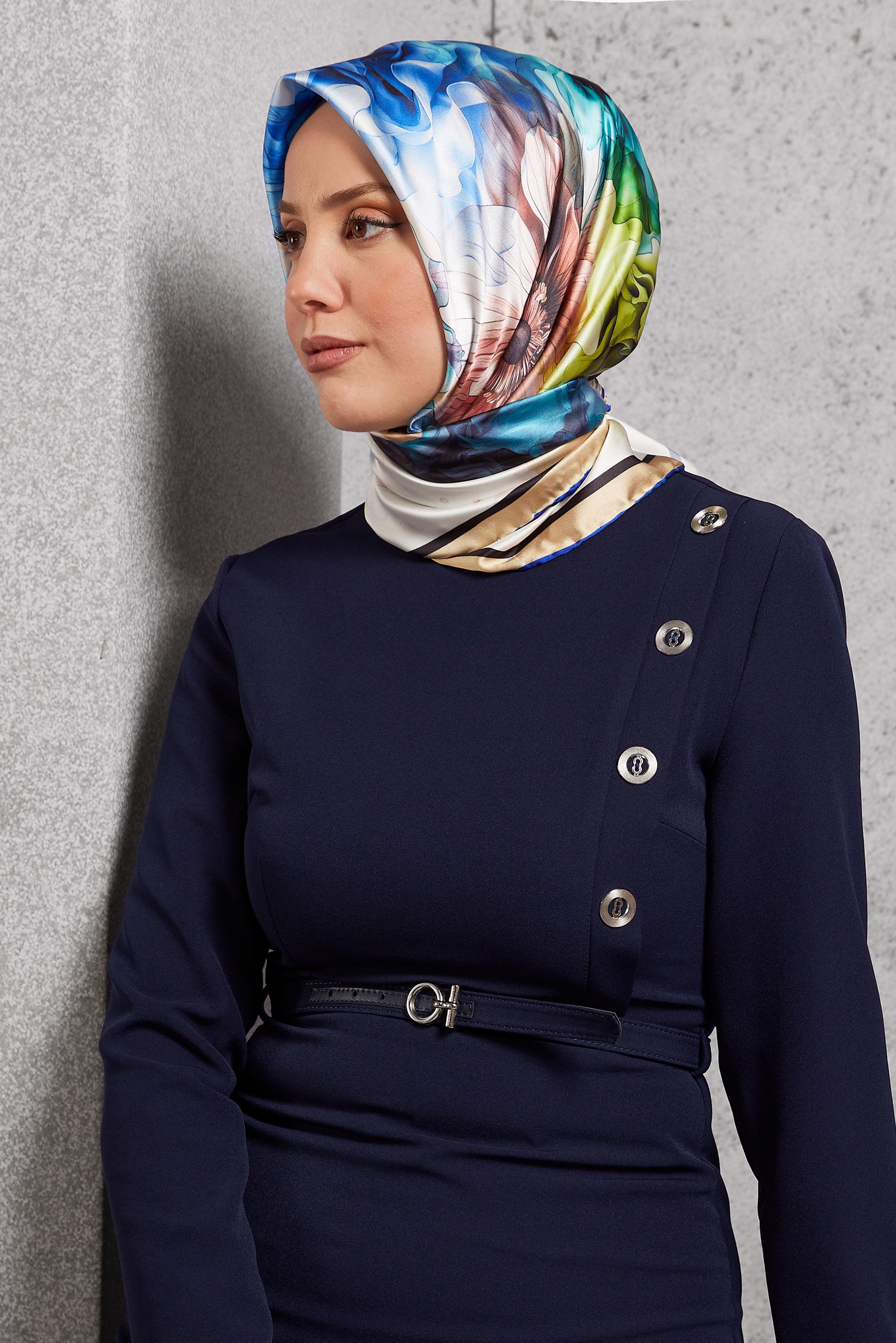 Tesettür giyim LACİVERT ALVİNA DESENLİ EŞARP 8519