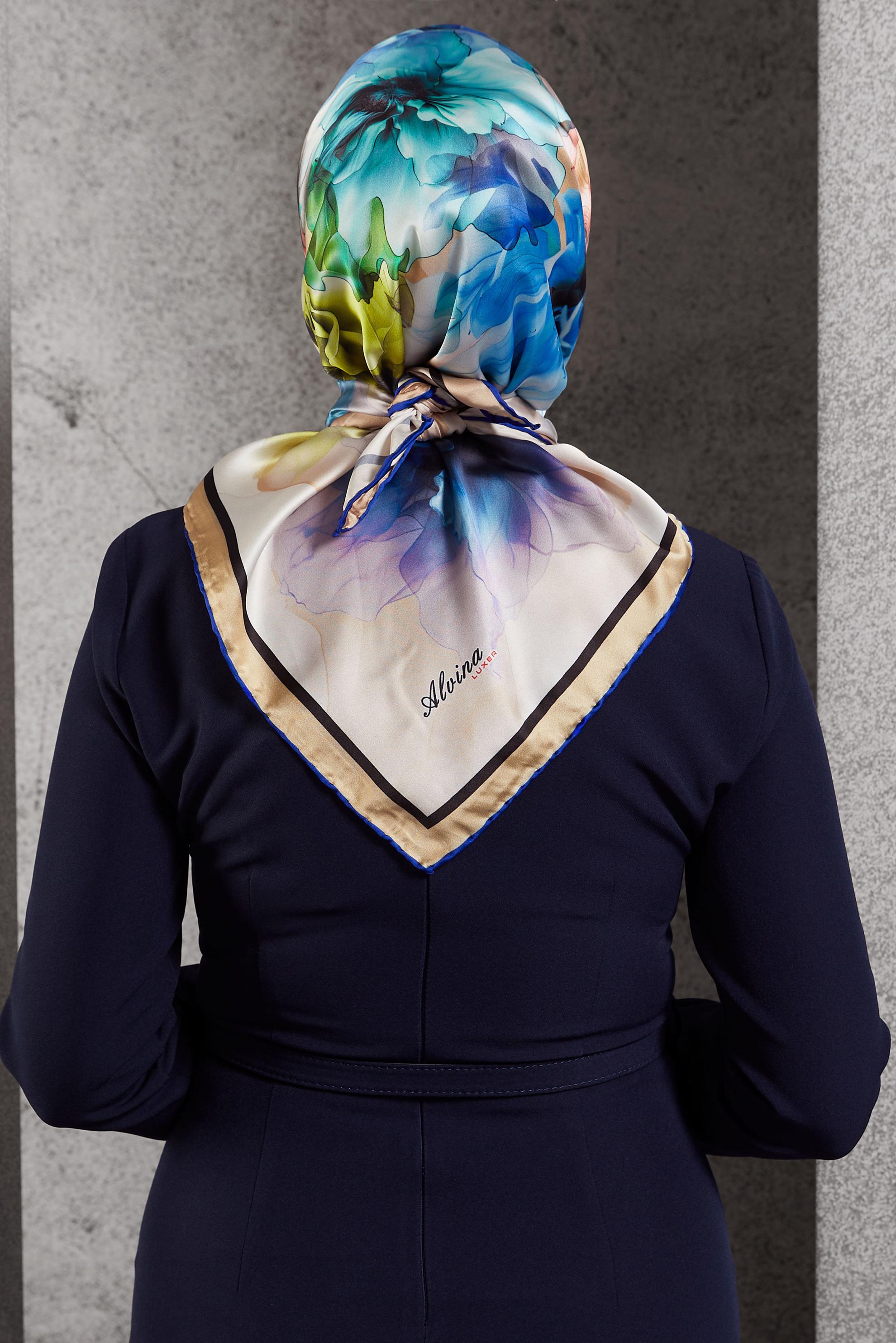 Tesettür giyim LACİVERT ALVİNA DESENLİ EŞARP 8519