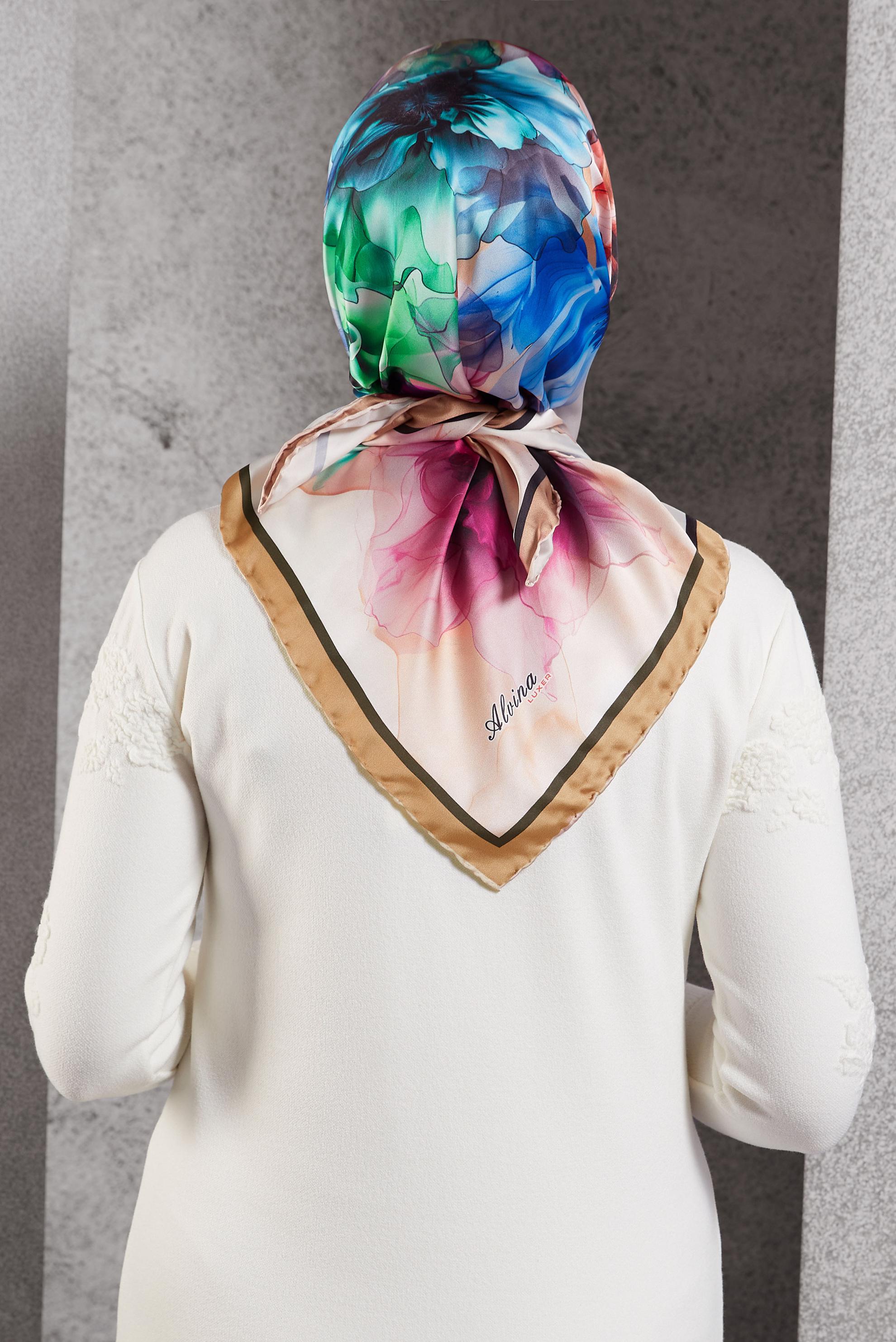 Tesettür giyim PUDRA ALVİNA DESENLİ EŞARP 8519