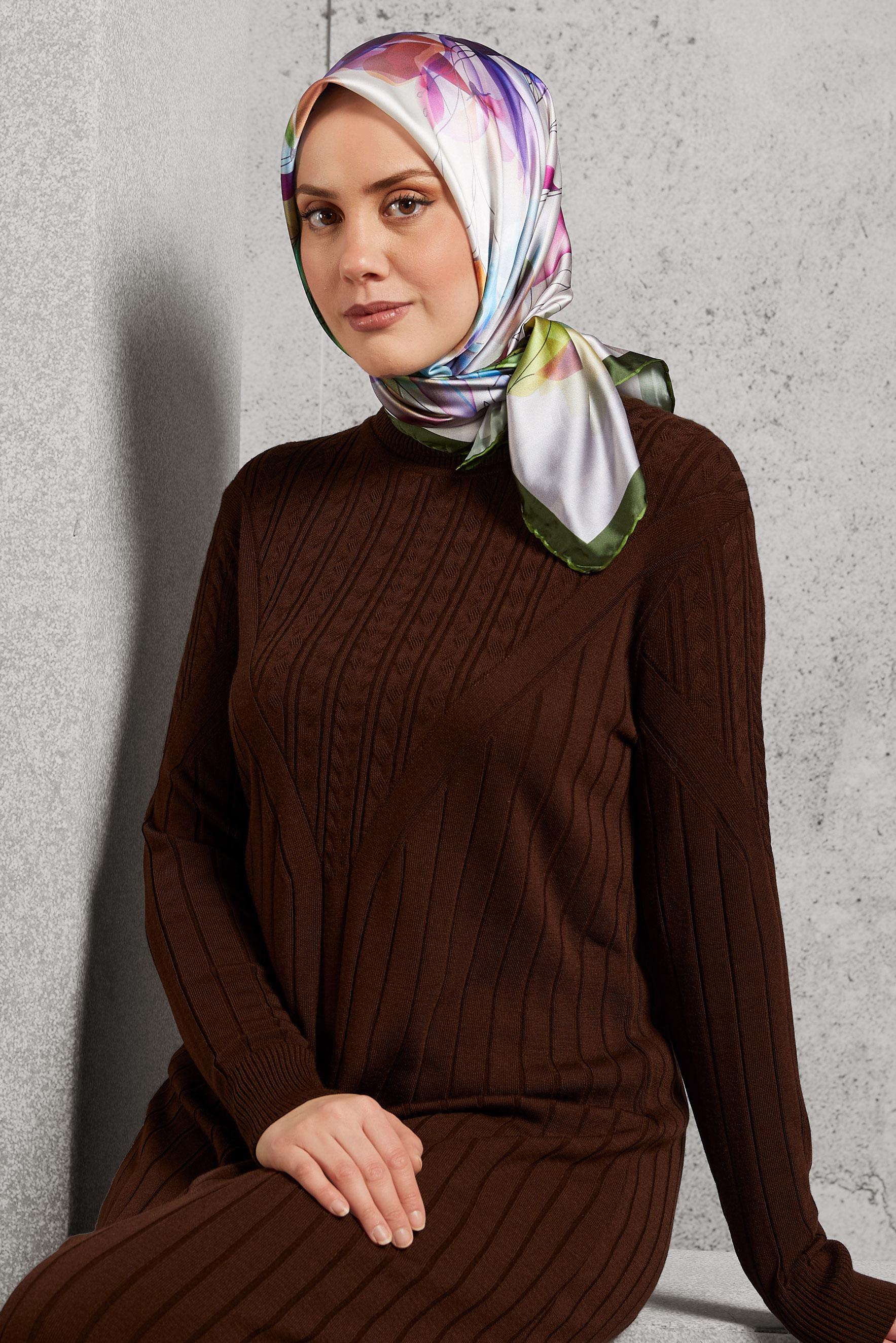 Tesettür giyim YEŞİL ALVİNA DESENLİ EŞARP 8520