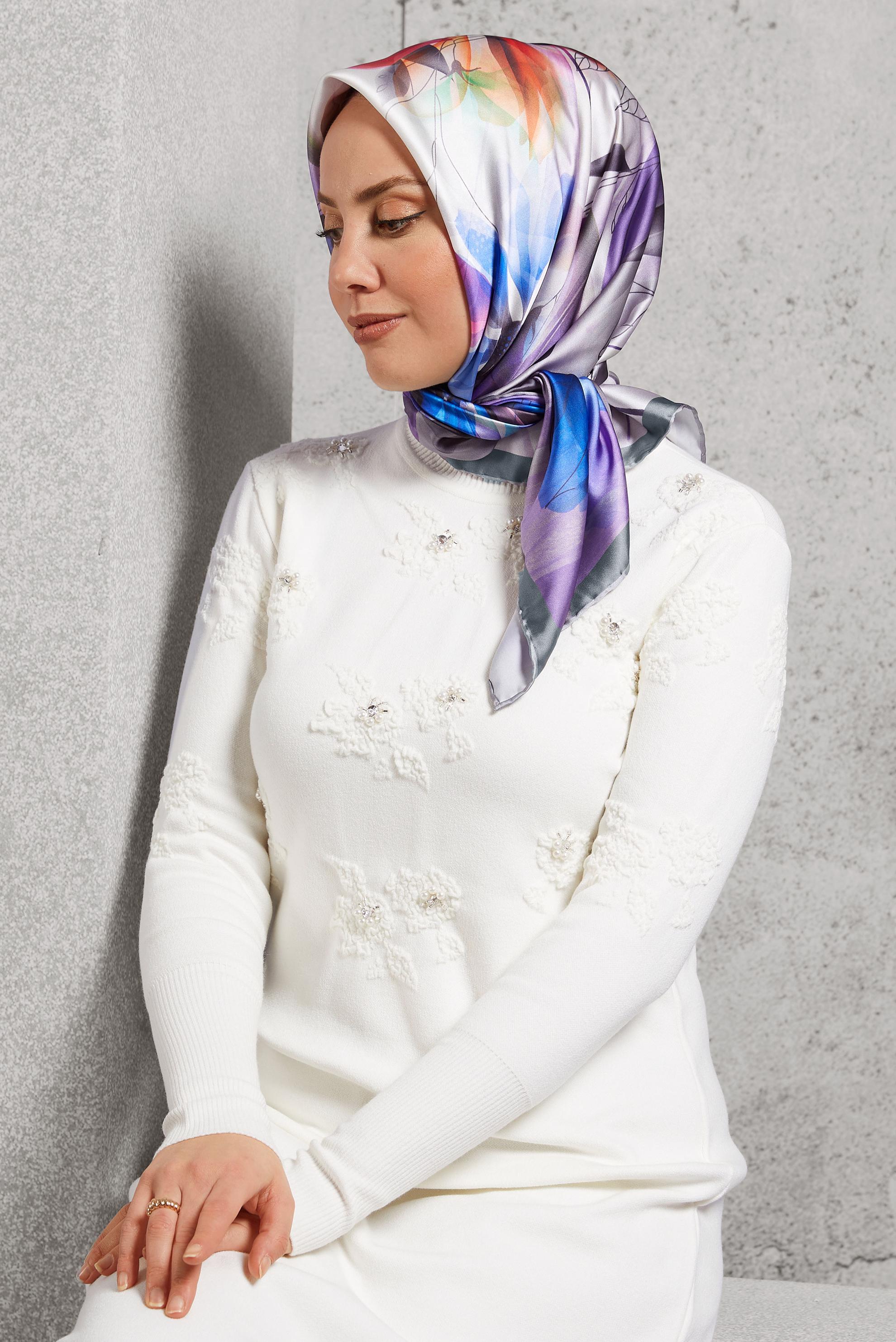 Tesettür giyim GRİ ALVİNA DESENLİ EŞARP 8520