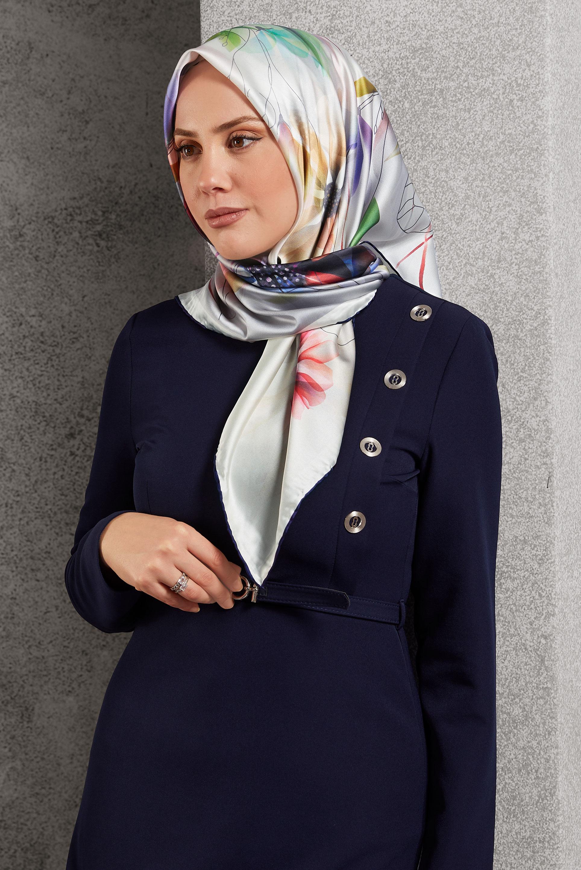 Tesettür giyim LACİVERT ALVİNA DESENLİ EŞARP 8520