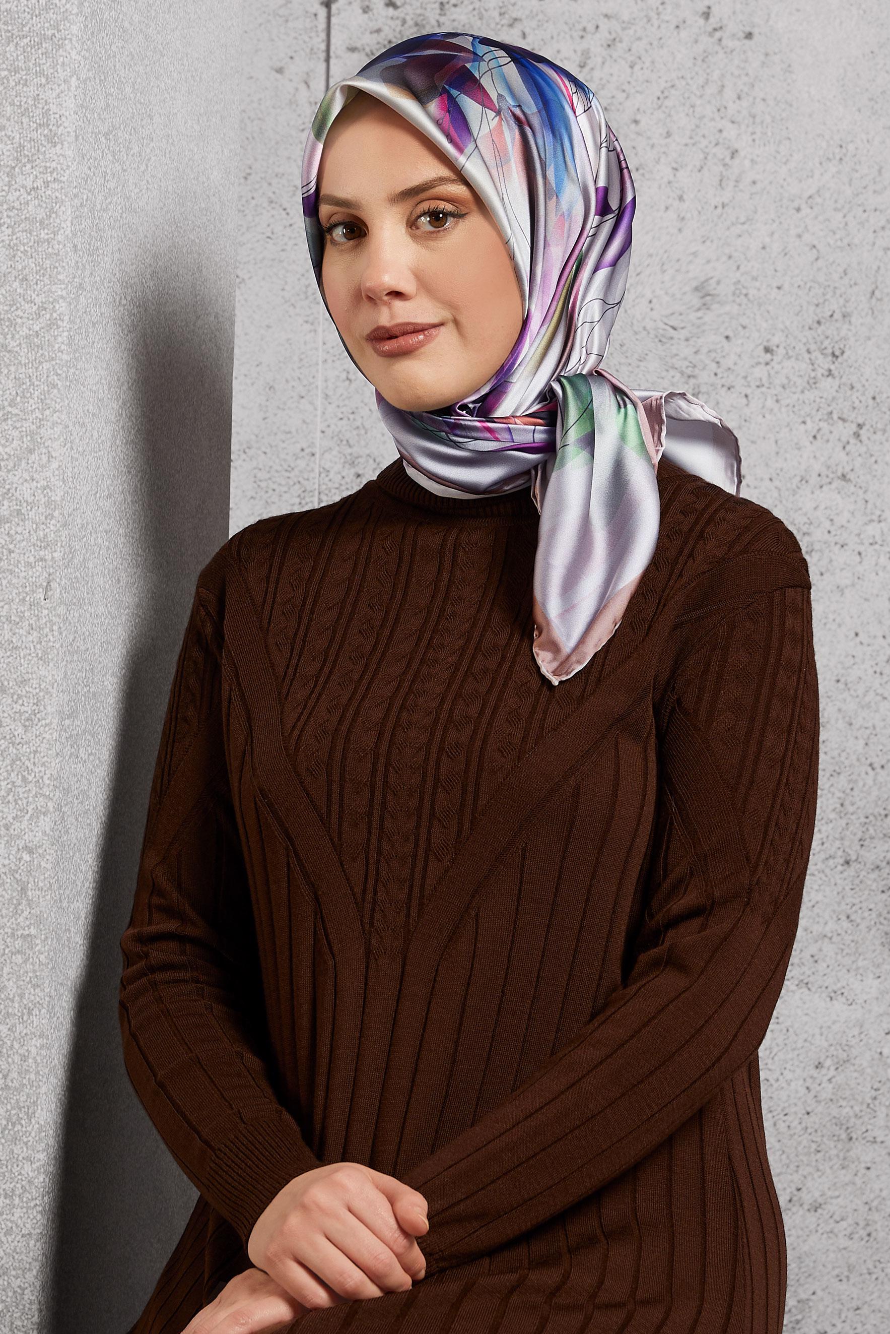 Tesettür giyim PUDRA ALVİNA DESENLİ EŞARP 8520