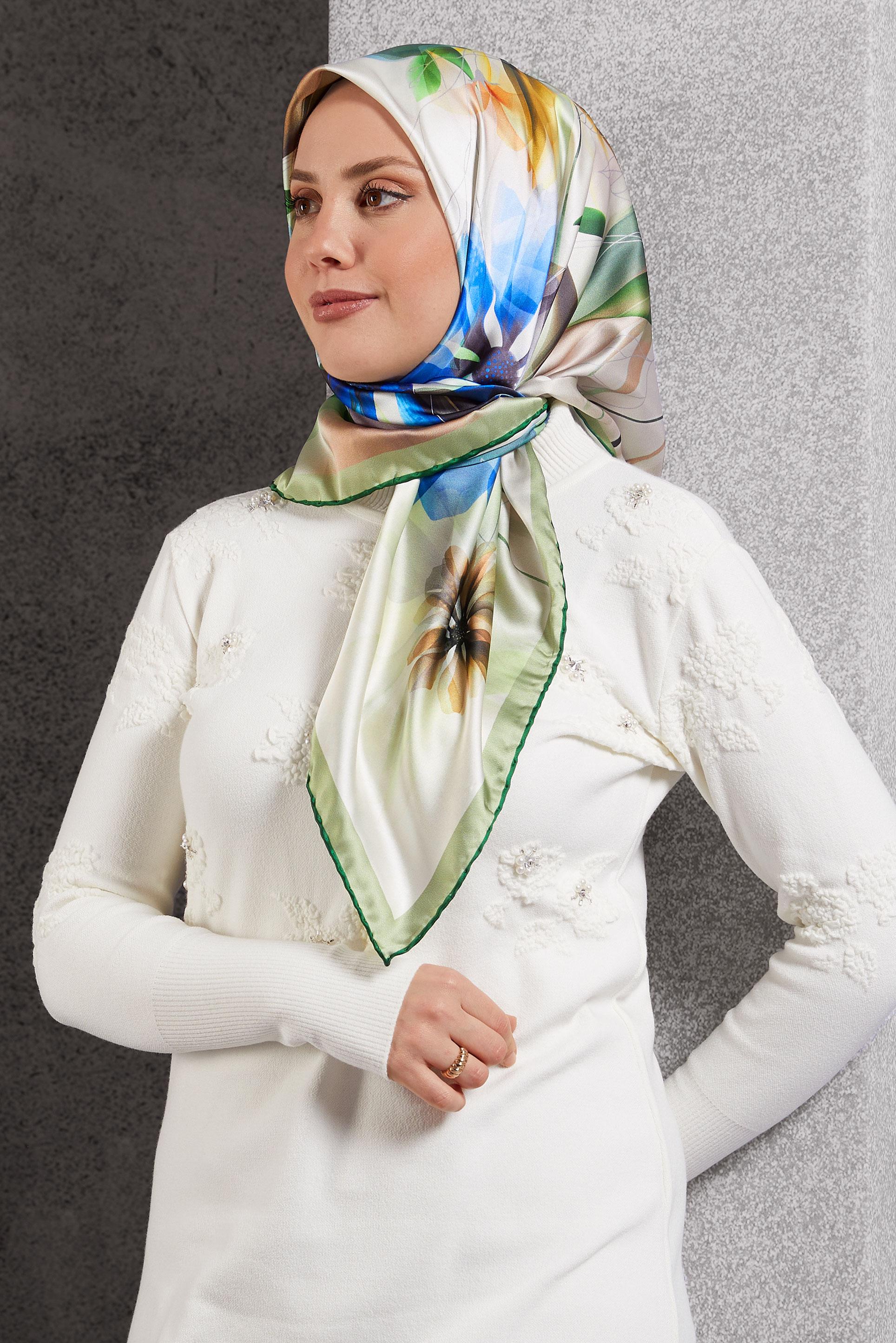 Tesettür giyim YEŞİL ALVİNA DESENLİ EŞARP 8520