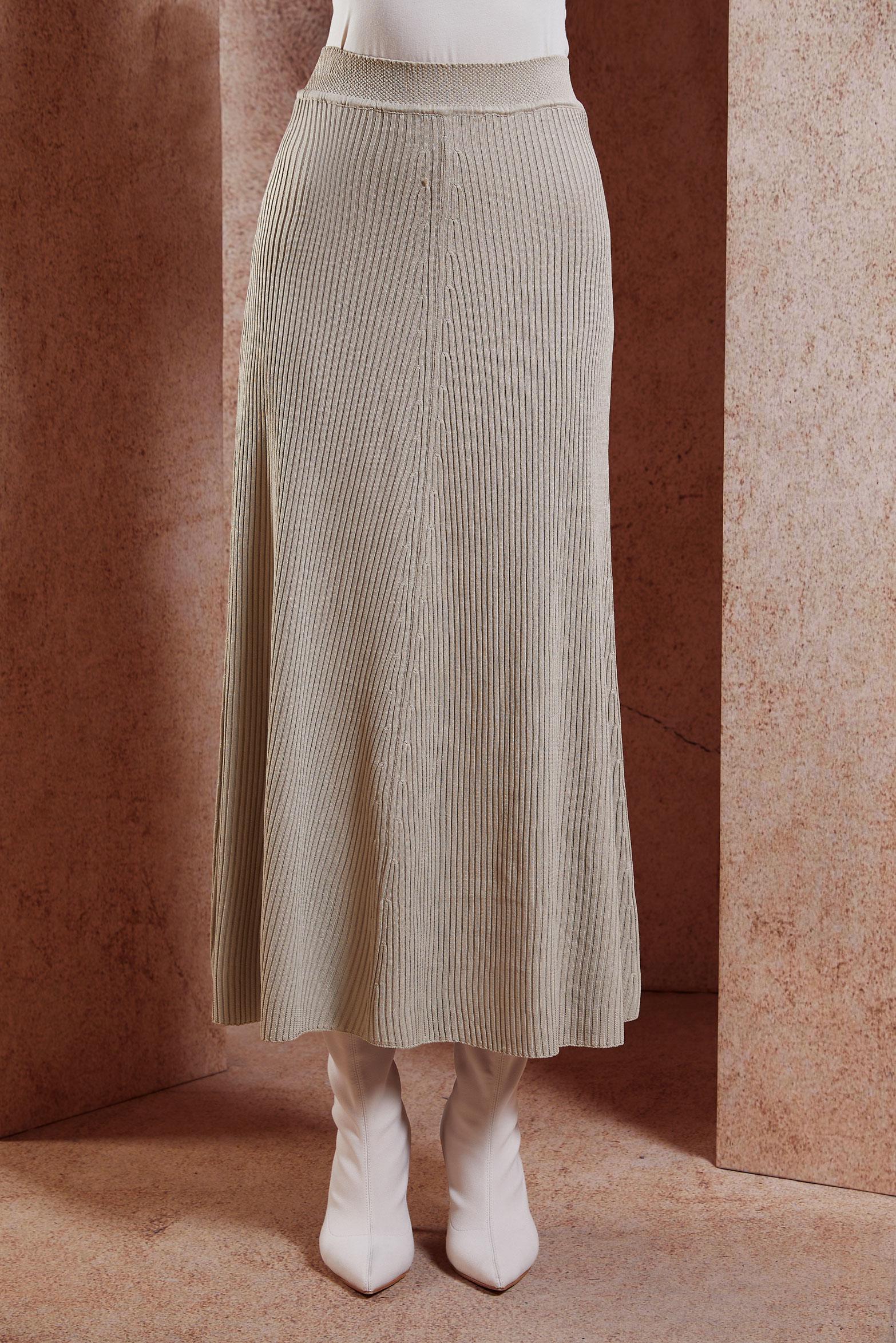 Tesettür giyim BEJ TESETTÜR TRİKO ETEK 60610