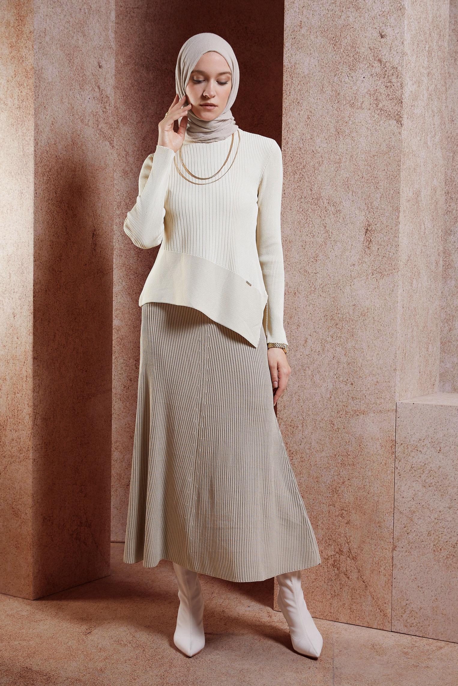 Tesettür giyim BEJ TESETTÜR TRİKO ETEK 60610