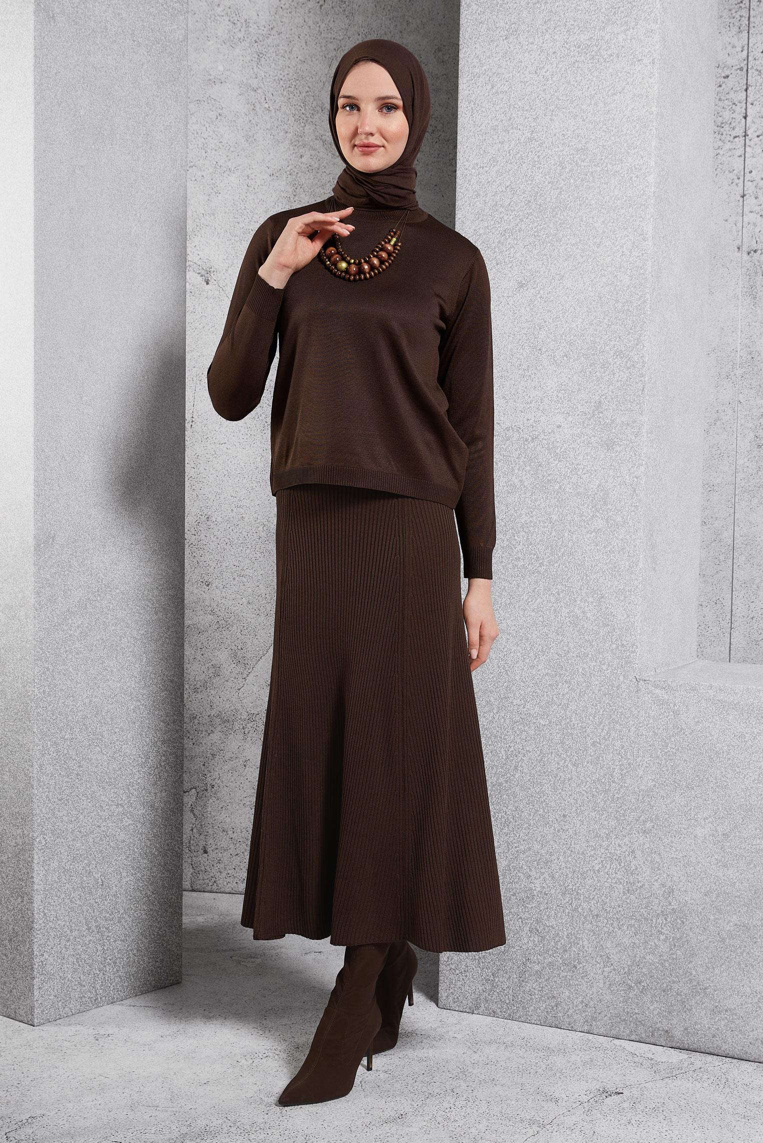 Hijab clothing BROWN MODEST KNITWEAR SKIRT 60610