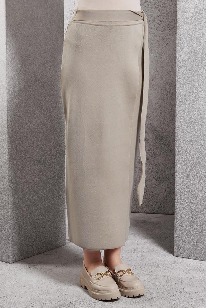 Vêtements hijab BEIGE JUPE MODESTE CEINTURÉE 60611 - ALVİNA