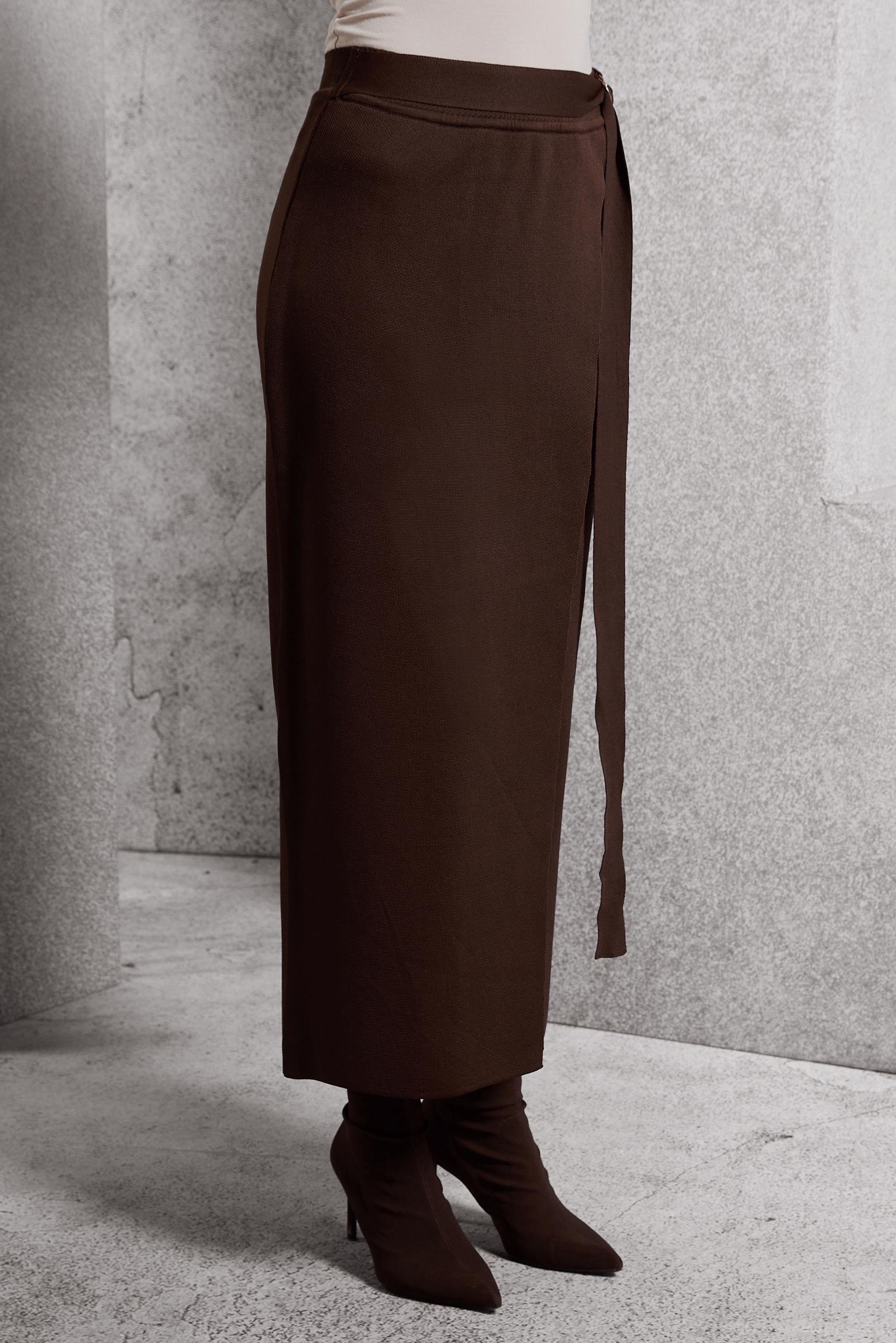 Hijab clothing BROWN BELTED MODEST SKIRT 60611