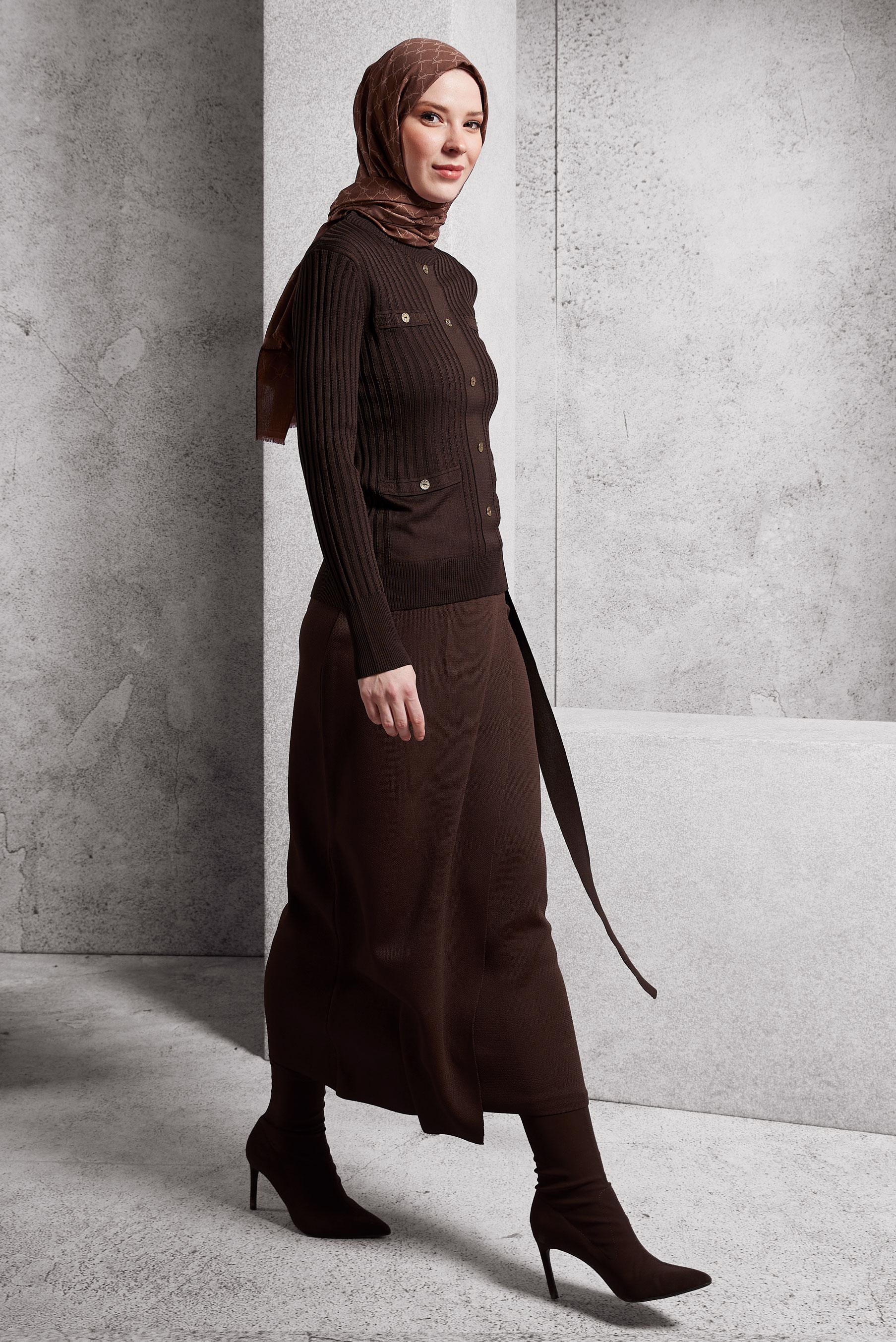Hijab clothing BROWN BELTED MODEST SKIRT 60611