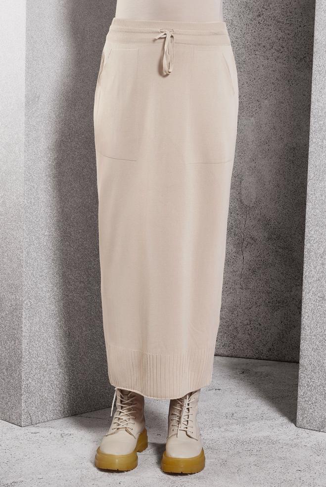 Tesettür giyim BEJ TRİKO ETEK 60612 - ALVİNA