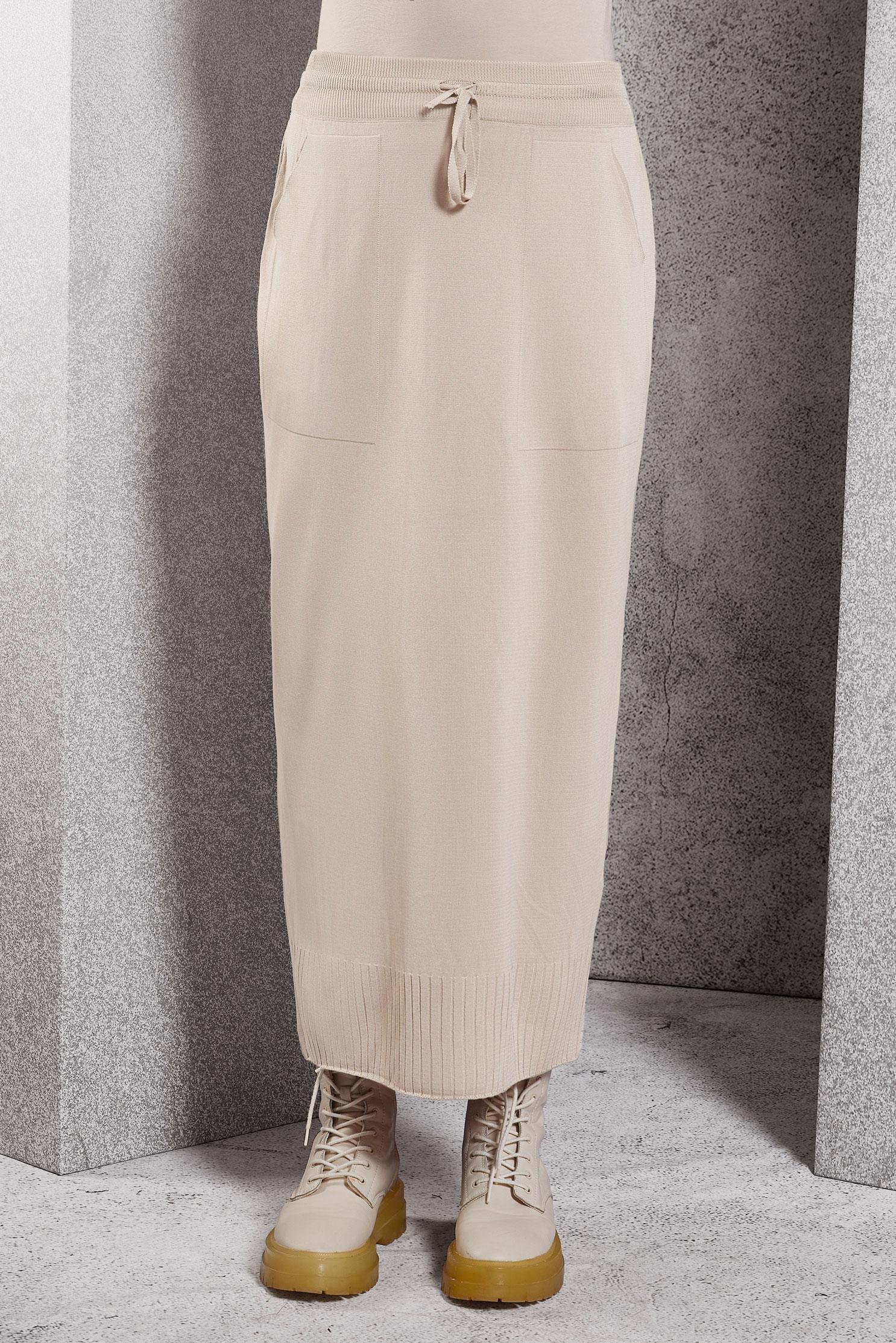 Tesettür giyim BEJ TRİKO ETEK 60612