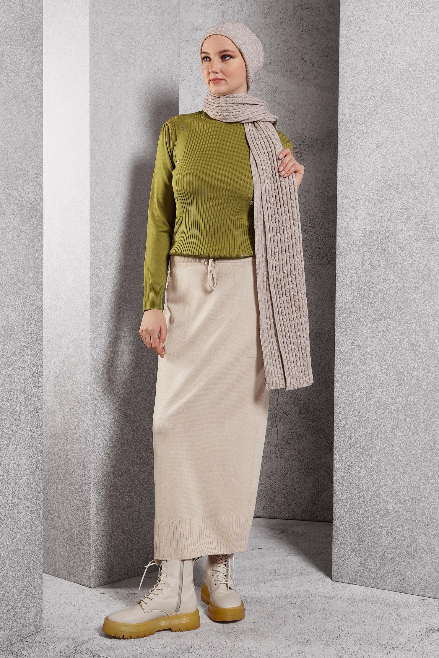 Tesettür giyim BEJ TRİKO ETEK 60612