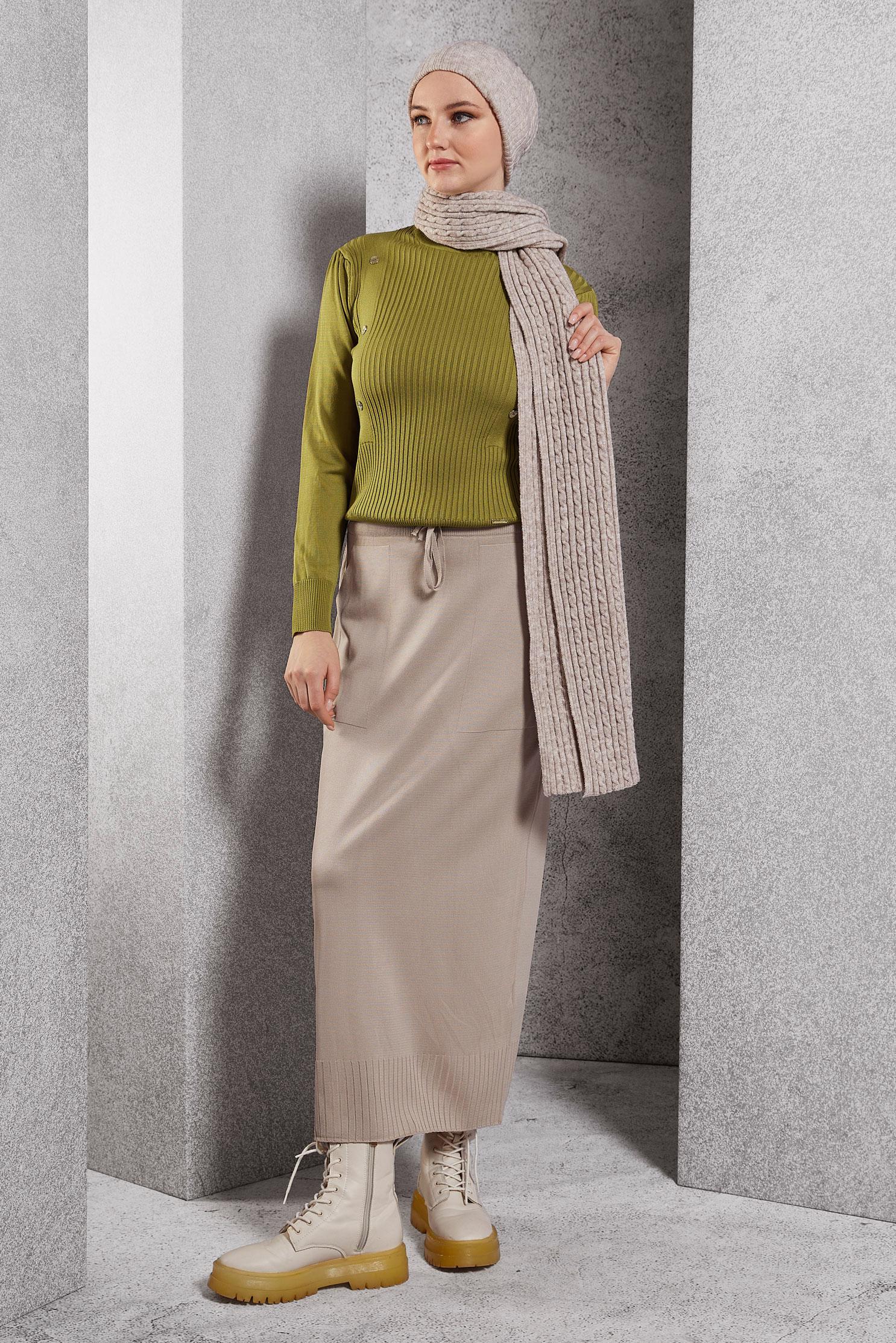 Hijab clothing BEIGE KNITWEAR SKIRT 60612