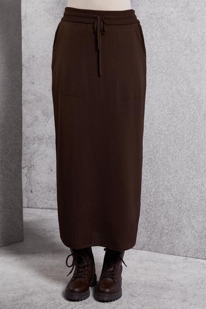 Tesettür giyim KAHVE TRİKO ETEK 60612 - ALVİNA