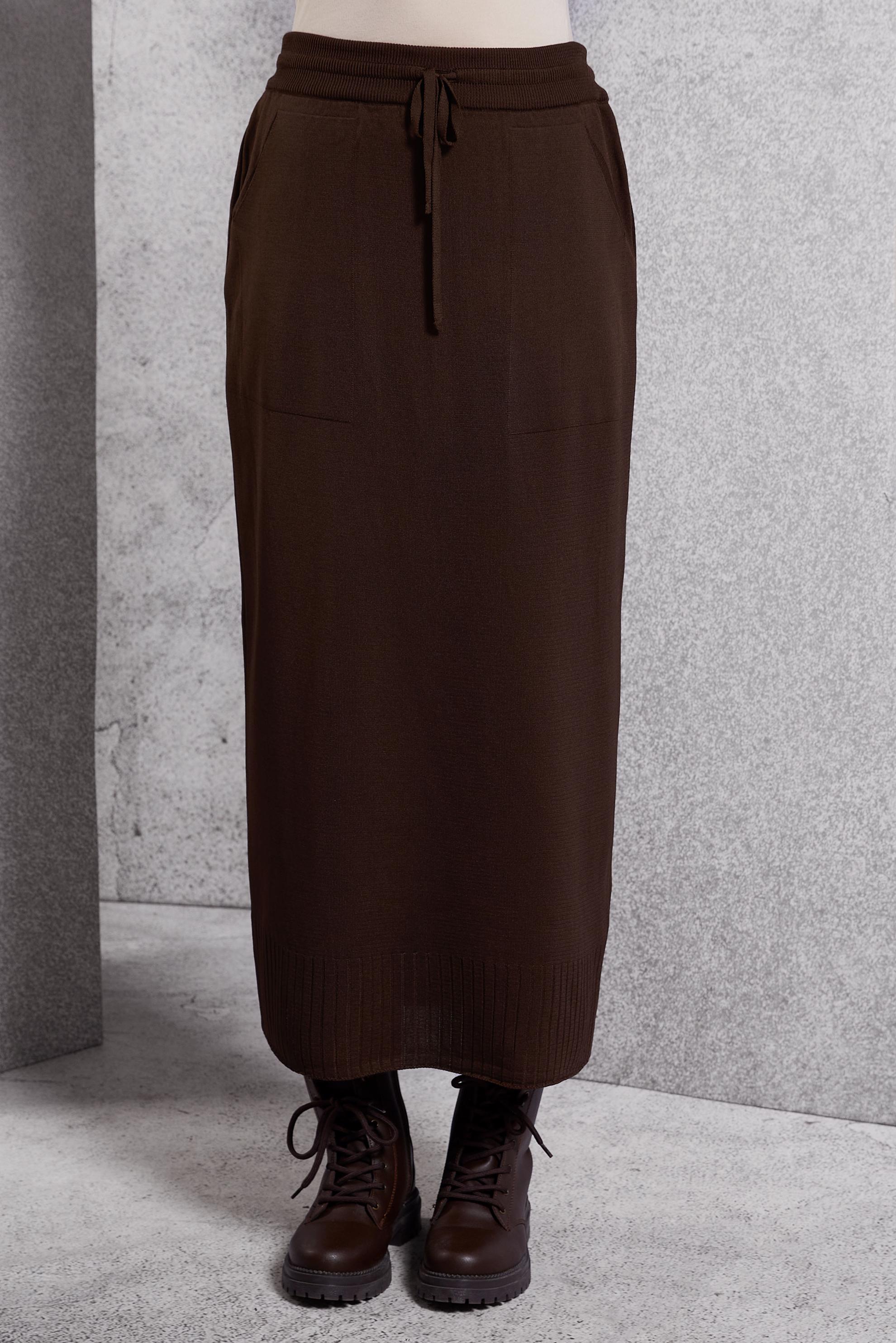 Tesettür giyim KAHVE TRİKO ETEK 60612