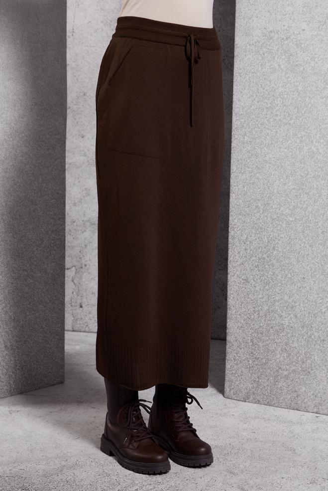 Tesettür giyim KAHVE TRİKO ETEK 60612 - ALVİNA