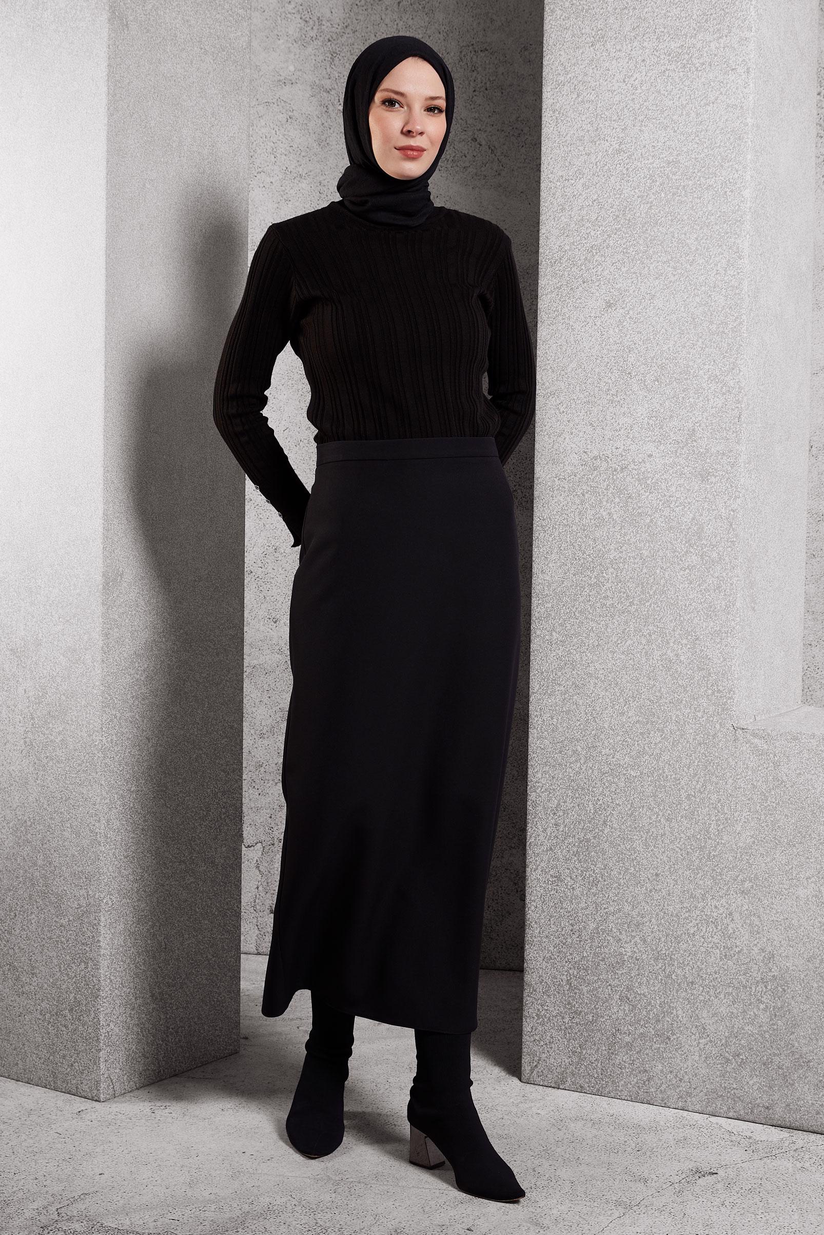 Tesettür giyim SİYAH DÜZ TESETTÜR ETEK 60613