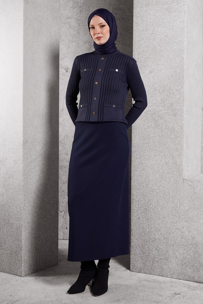 Tesettür giyim LACİVERT DÜZ TESETTÜR ETEK 60613 - ALVİNA